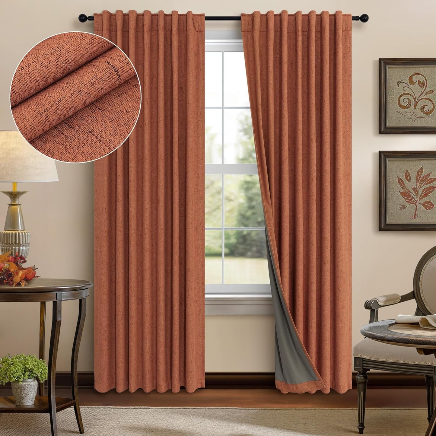 Cream Linen Black Out Curtains 70 Inches Extra Wide for Living Room 2 Panels Back Tab Pocket Pleated Ivory Blackout Bedroom for 72 Inches Window Curtain 84 Inch Long Thermal Room Darkening Heavy Drape