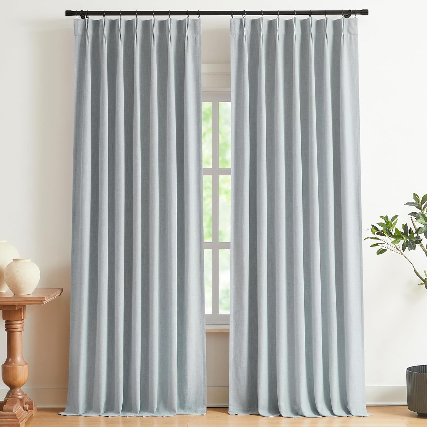 Vision Home Natural Full Blackout Curtains Linen Blended Darkening Window Curtains 84 inch for Living Room Bedroom Thermal Insulated Pinch Pleat Drapes with Hooks 2 Panel 40"Wx84"L