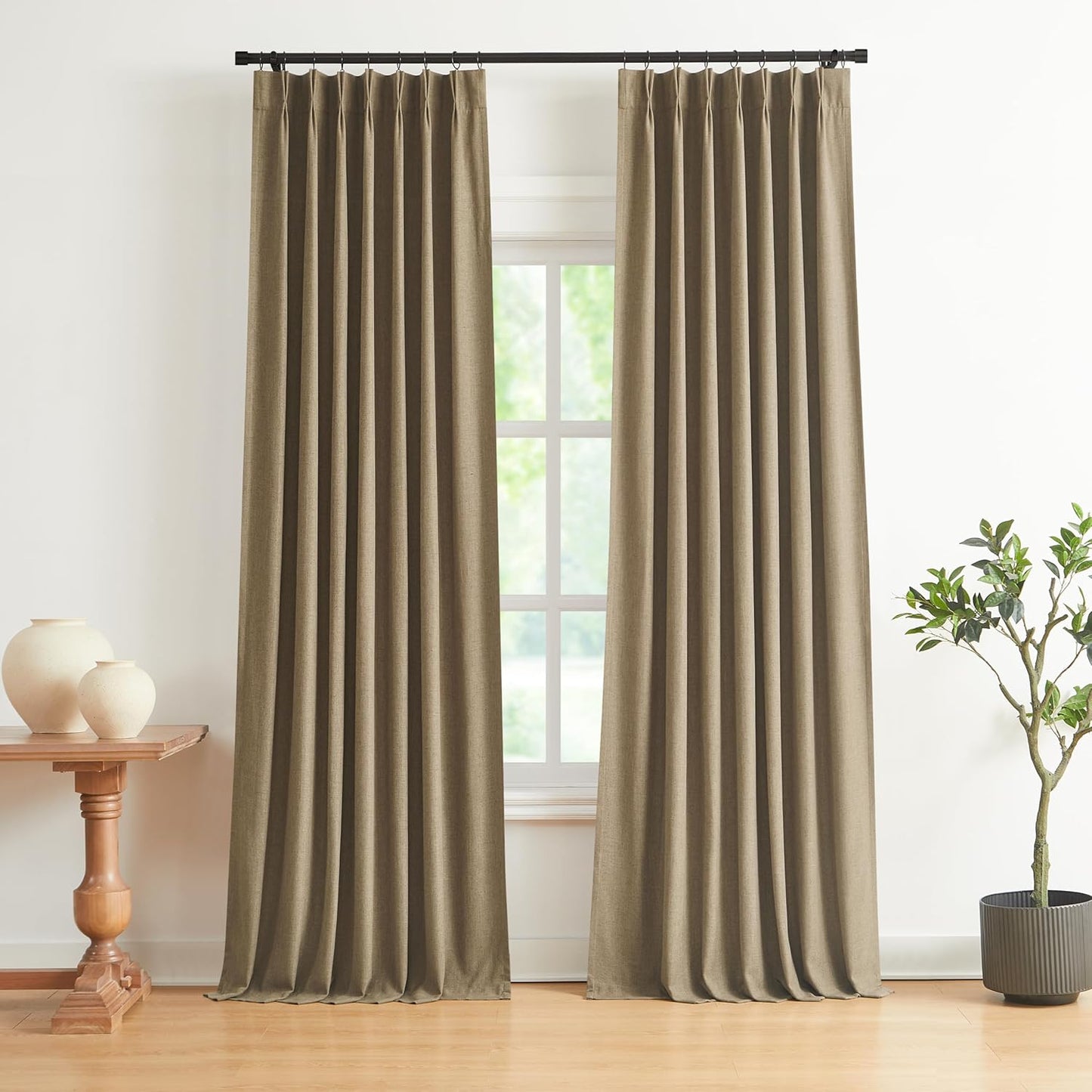 Vision Home Natural Full Blackout Curtains Linen Blended Darkening Window Curtains 84 inch for Living Room Bedroom Thermal Insulated Pinch Pleat Drapes with Hooks 2 Panel 40"Wx84"L