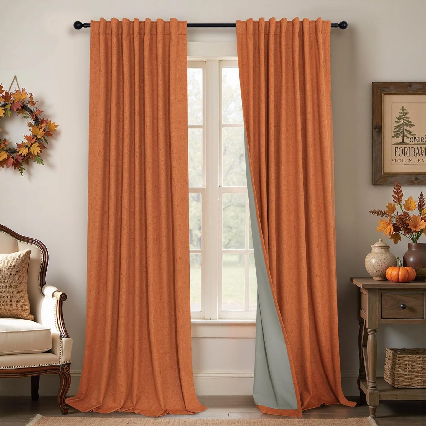 Cream Linen Black Out Curtains 70 Inches Extra Wide for Living Room 2 Panels Back Tab Pocket Pleated Ivory Blackout Bedroom for 72 Inches Window Curtain 84 Inch Long Thermal Room Darkening Heavy Drape