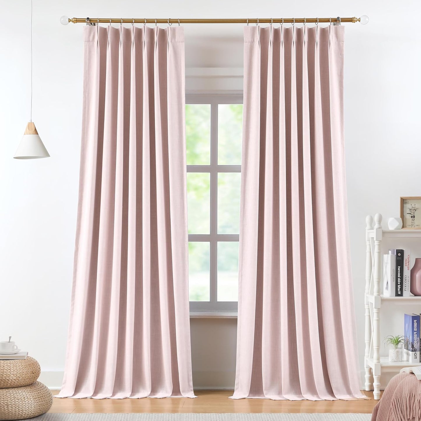 Vision Home Natural Full Blackout Curtains Linen Blended Darkening Window Curtains 84 inch for Living Room Bedroom Thermal Insulated Pinch Pleat Drapes with Hooks 2 Panel 40"Wx84"L