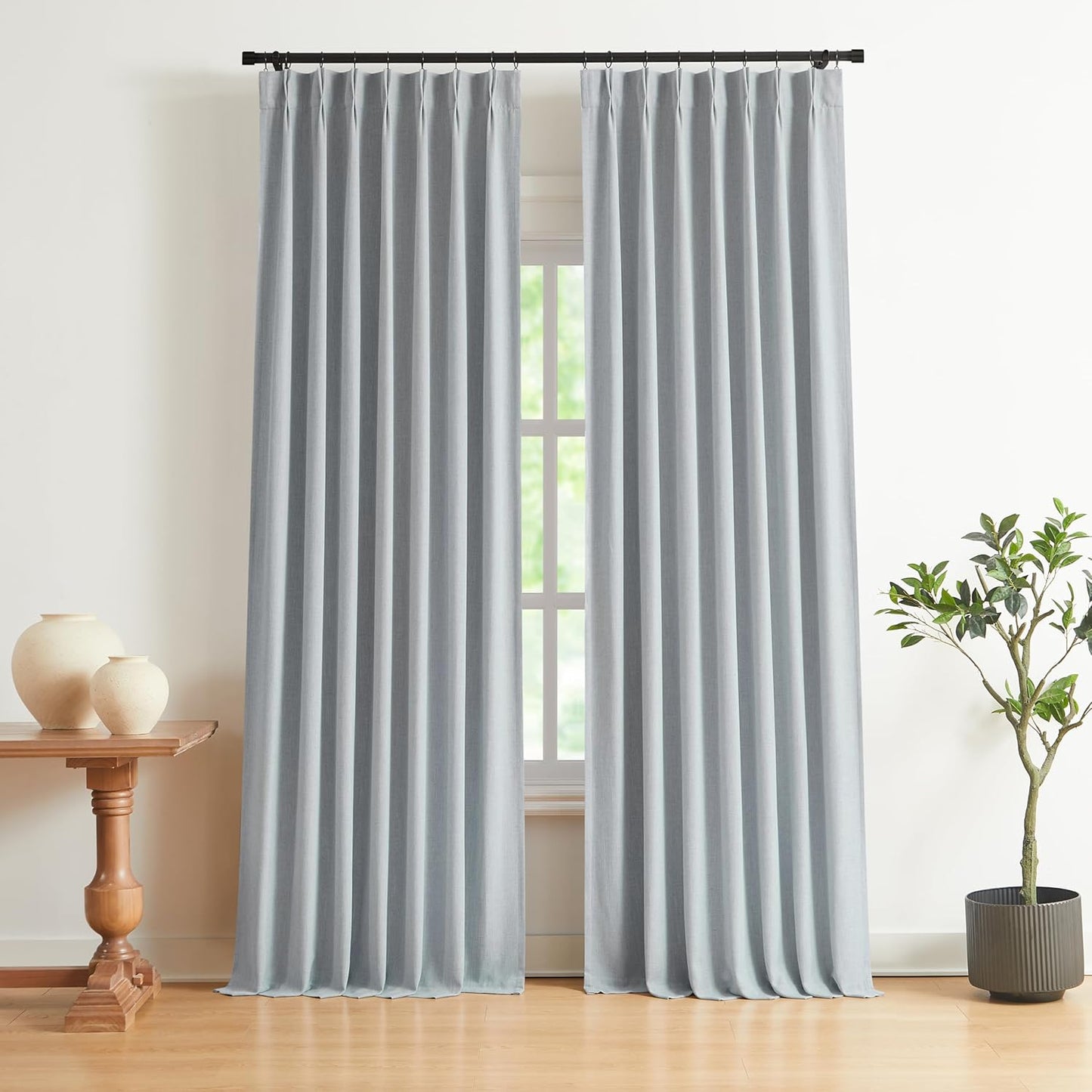 Vision Home Natural Full Blackout Curtains Linen Blended Darkening Window Curtains 84 inch for Living Room Bedroom Thermal Insulated Pinch Pleat Drapes with Hooks 2 Panel 40"Wx84"L