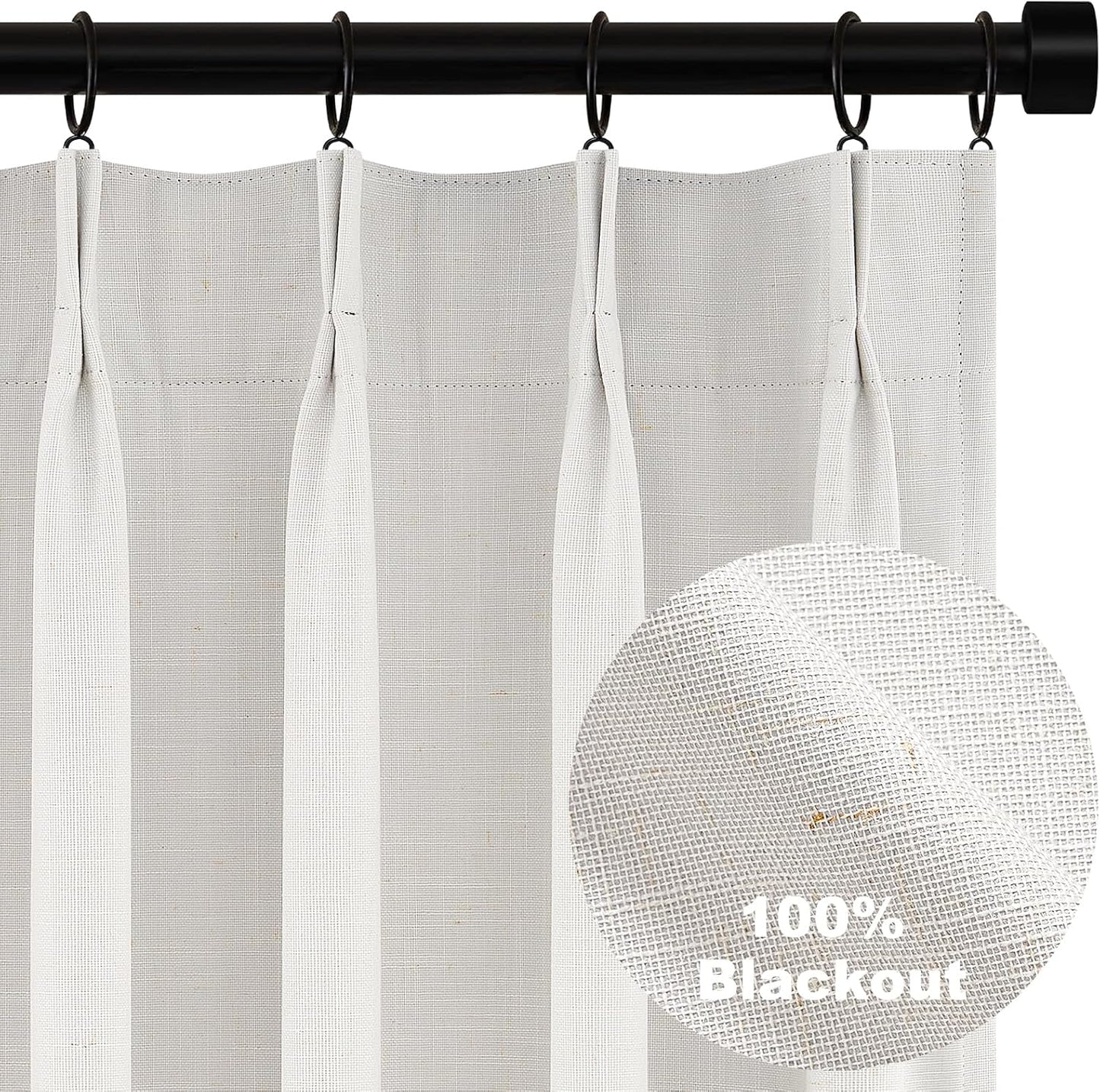 Topfinel Extral Wide Curtains, Pinch Pleated 100% Blackout Linen Luxury Drapery with Hooks for Patio Sliding Door Large Window Living Room Track System, 72" Wx102 L 1 Panel