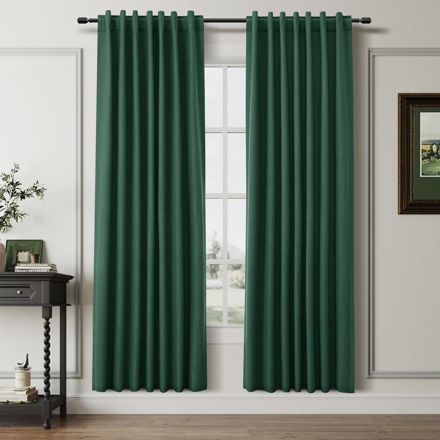 Natural Linen 100% Blackout Curtains for Bedroom 102 Inch Long 2 Panels Window Curtain Floor To Ceiling Length for Living Room Sliding Glass Door Back Tab Cream Linen Room Darkening Drapes 52x102