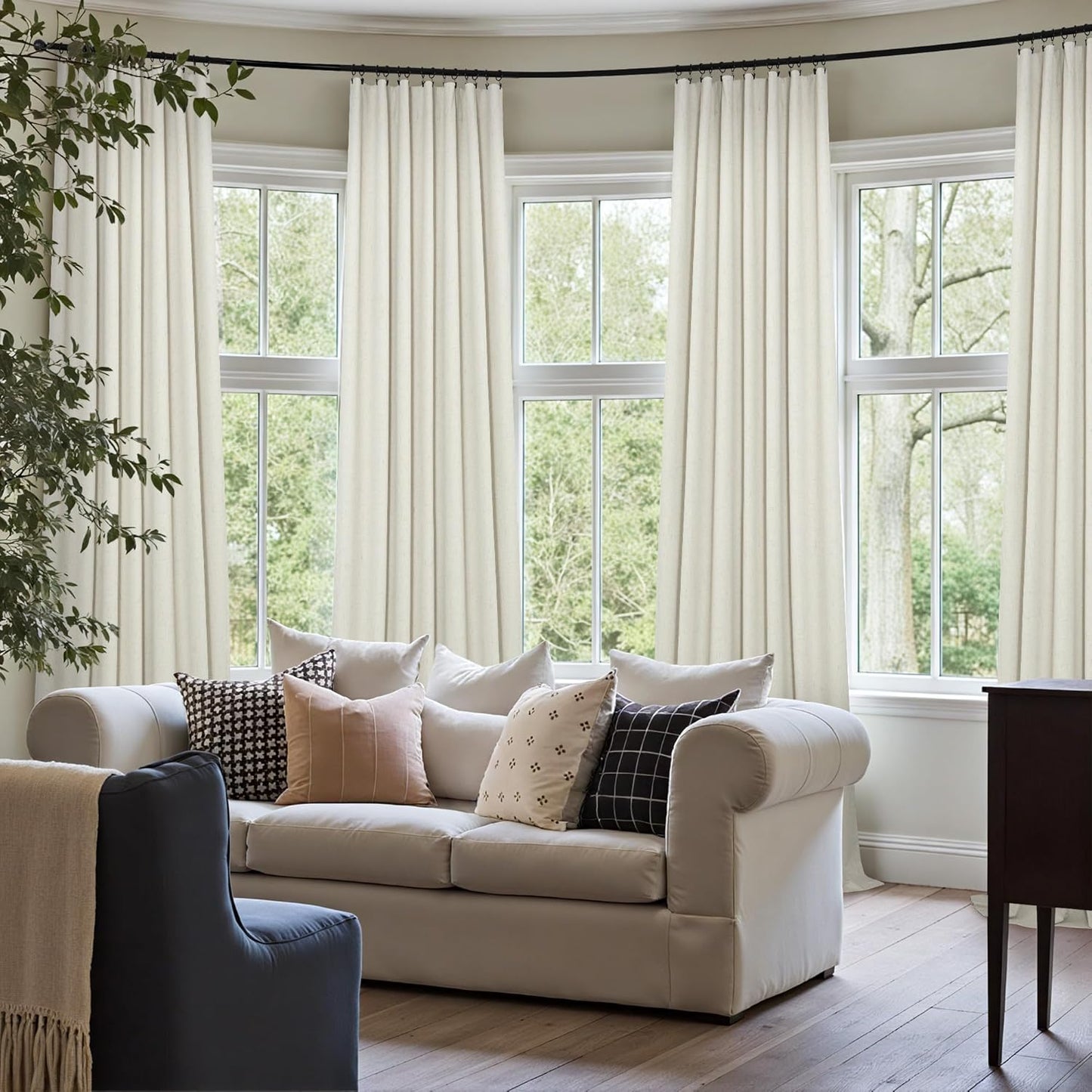 Cream Linen Black Out Curtains 70 Inches Extra Wide for Living Room 2 Panels Back Tab Pocket Pleated Ivory Blackout Bedroom for 72 Inches Window Curtain 84 Inch Long Thermal Room Darkening Heavy Drape