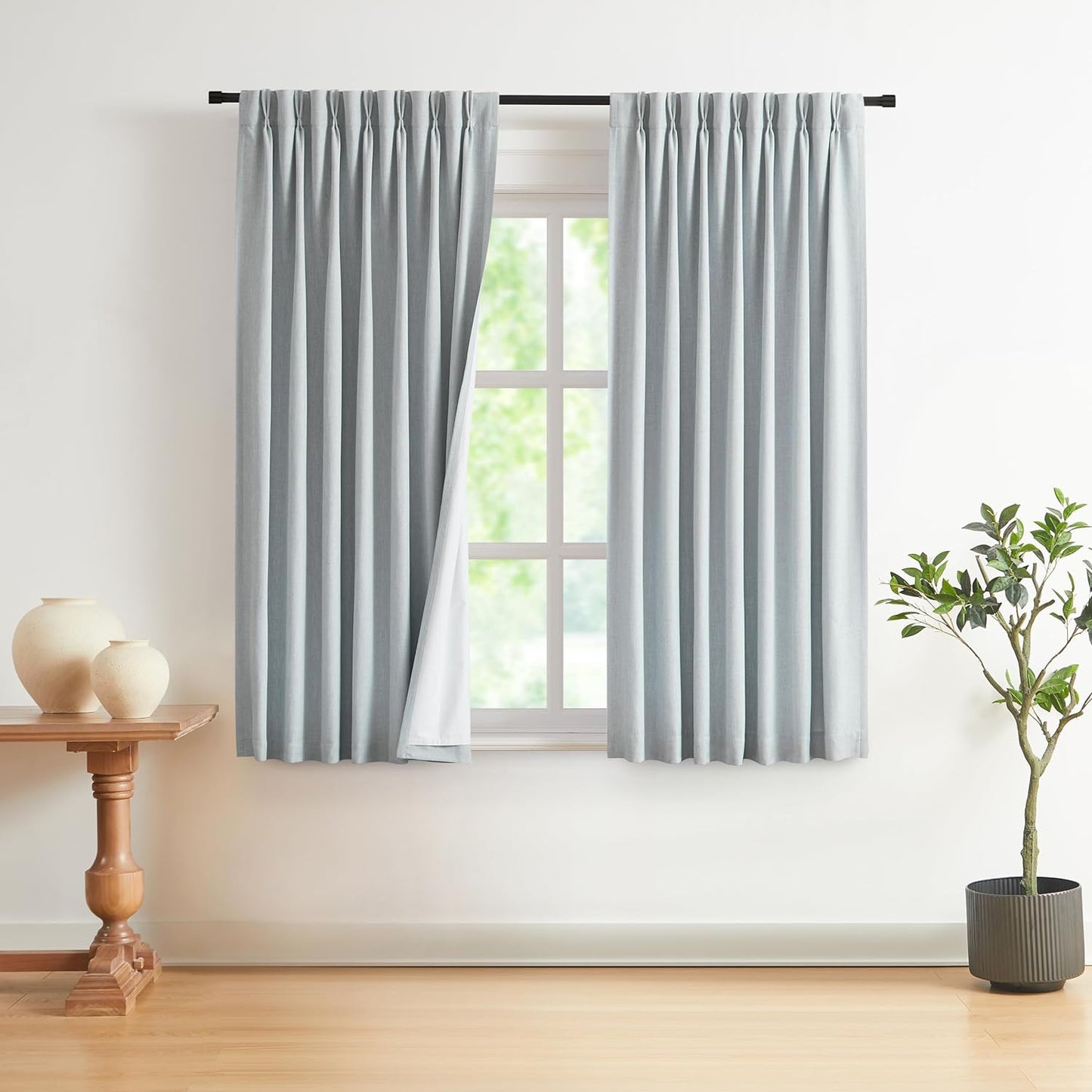 Vision Home Natural Full Blackout Curtains Linen Blended Darkening Window Curtains 84 inch for Living Room Bedroom Thermal Insulated Pinch Pleat Drapes with Hooks 2 Panel 40"Wx84"L