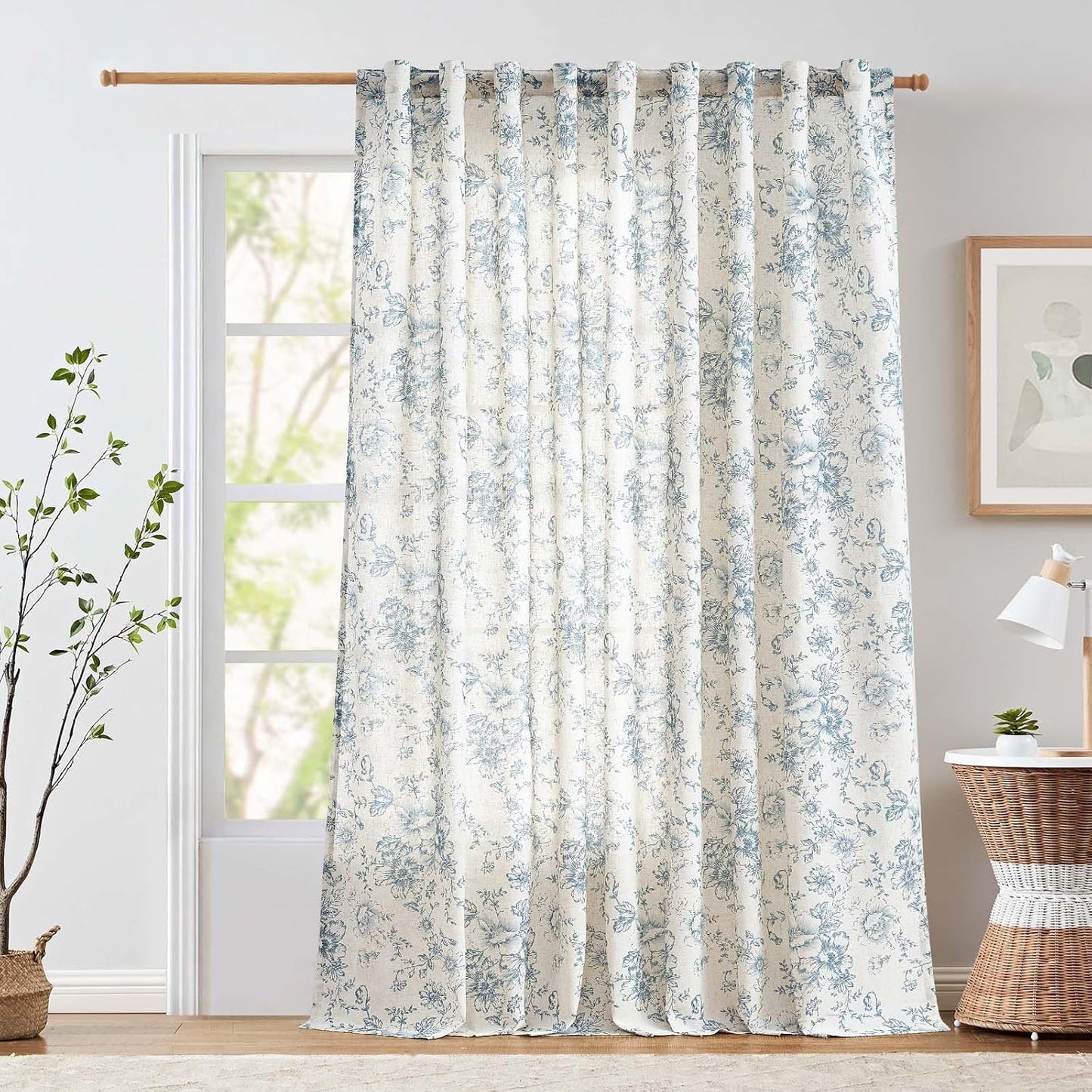 jinchan Blackout Linen Blend Curtain Floral Blackout Curtains for Living Room 84 Inch Length Black Printed with Lined Blackout Curtain for Bedroom Farmhouse Curtains Set 2 Panels