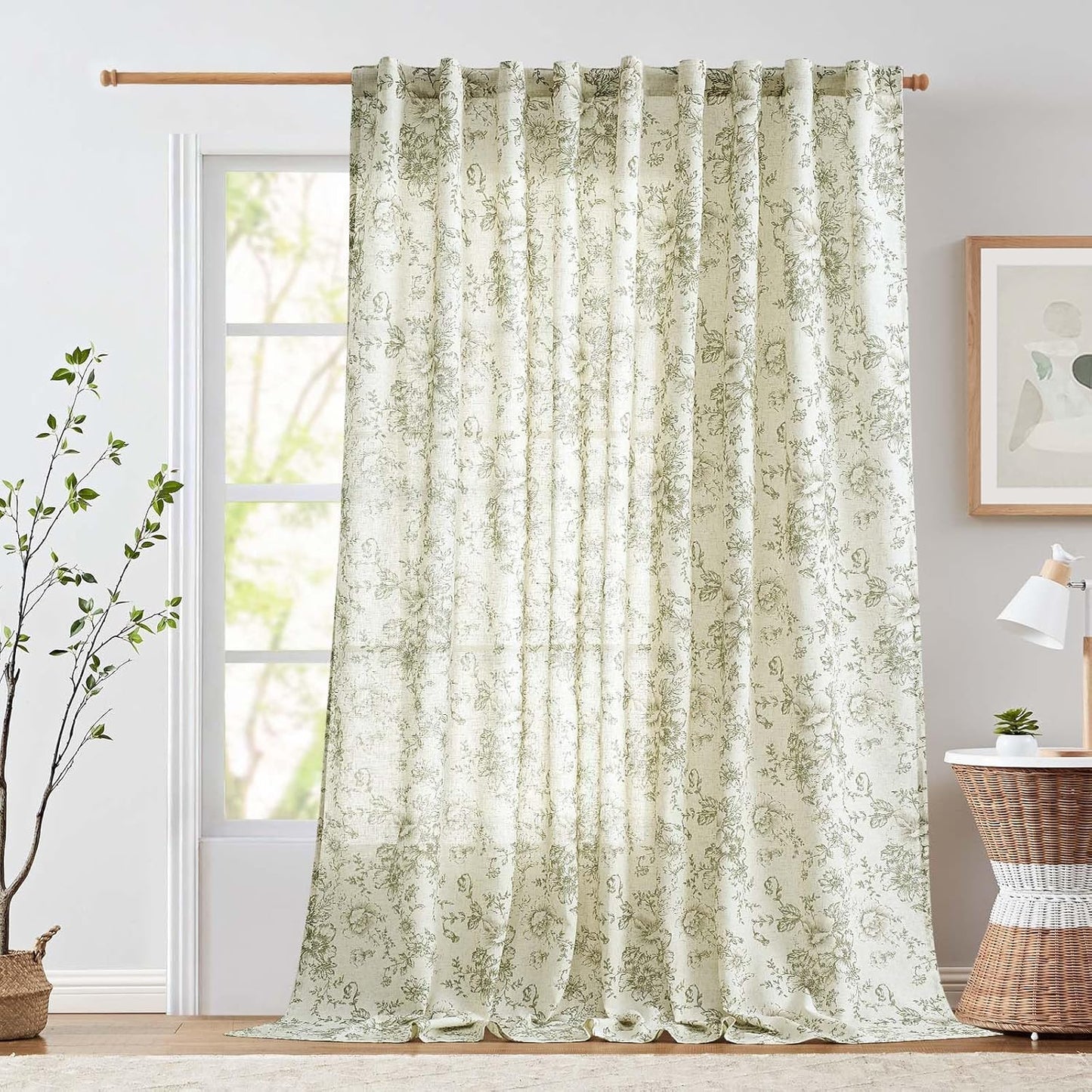jinchan Blackout Linen Blend Curtain Floral Blackout Curtains for Living Room 84 Inch Length Black Printed with Lined Blackout Curtain for Bedroom Farmhouse Curtains Set 2 Panels