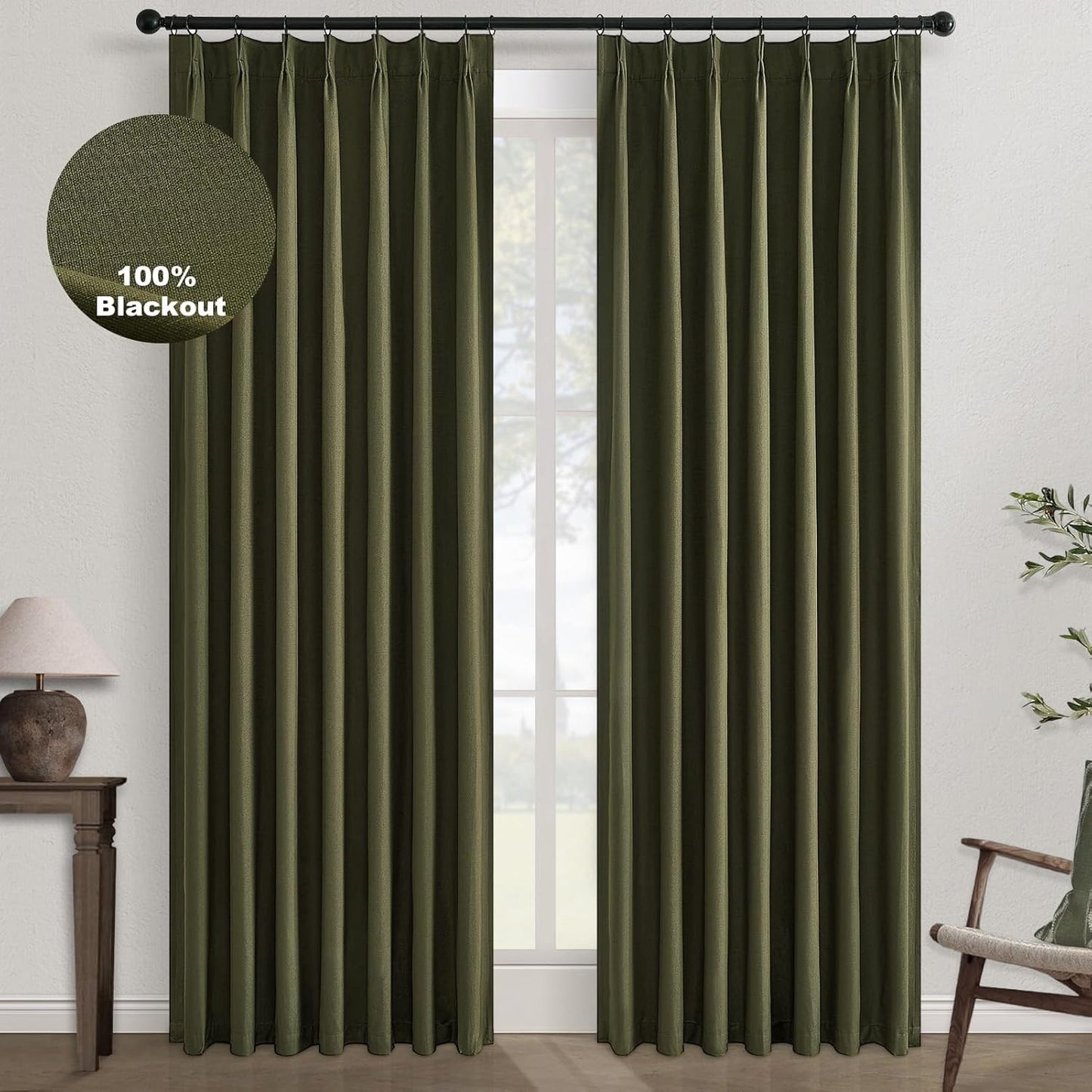 Topfinel Extral Wide Curtains, Pinch Pleated 100% Blackout Linen Luxury Drapery with Hooks for Patio Sliding Door Large Window Living Room Track System, 72" Wx102 L 1 Panel