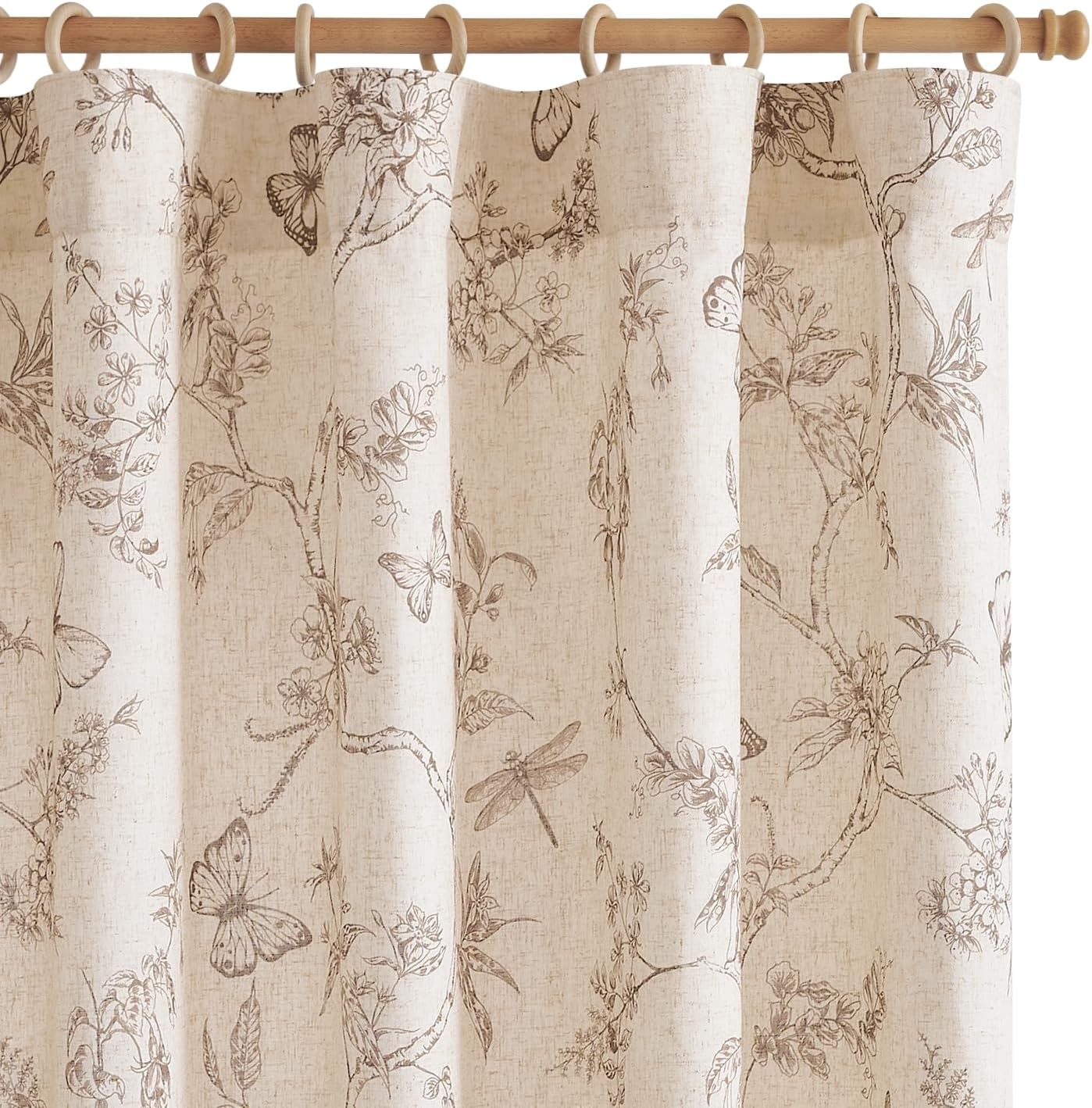 jinchan Blackout Linen Blend Curtain Floral Blackout Curtains for Living Room 84 Inch Length Black Printed with Lined Blackout Curtain for Bedroom Farmhouse Curtains Set 2 Panels