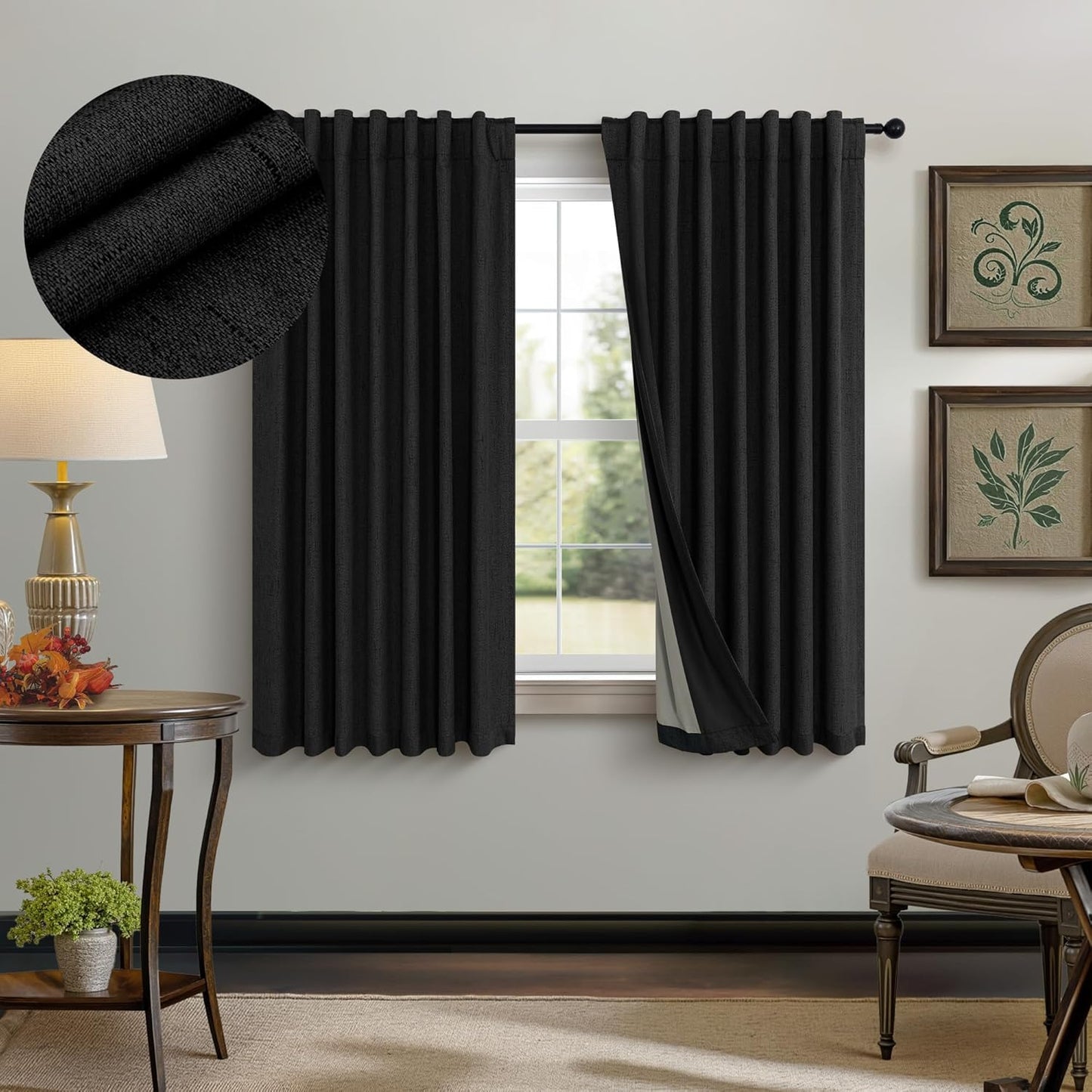 Cream Linen Black Out Curtains 70 Inches Extra Wide for Living Room 2 Panels Back Tab Pocket Pleated Ivory Blackout Bedroom for 72 Inches Window Curtain 84 Inch Long Thermal Room Darkening Heavy Drape