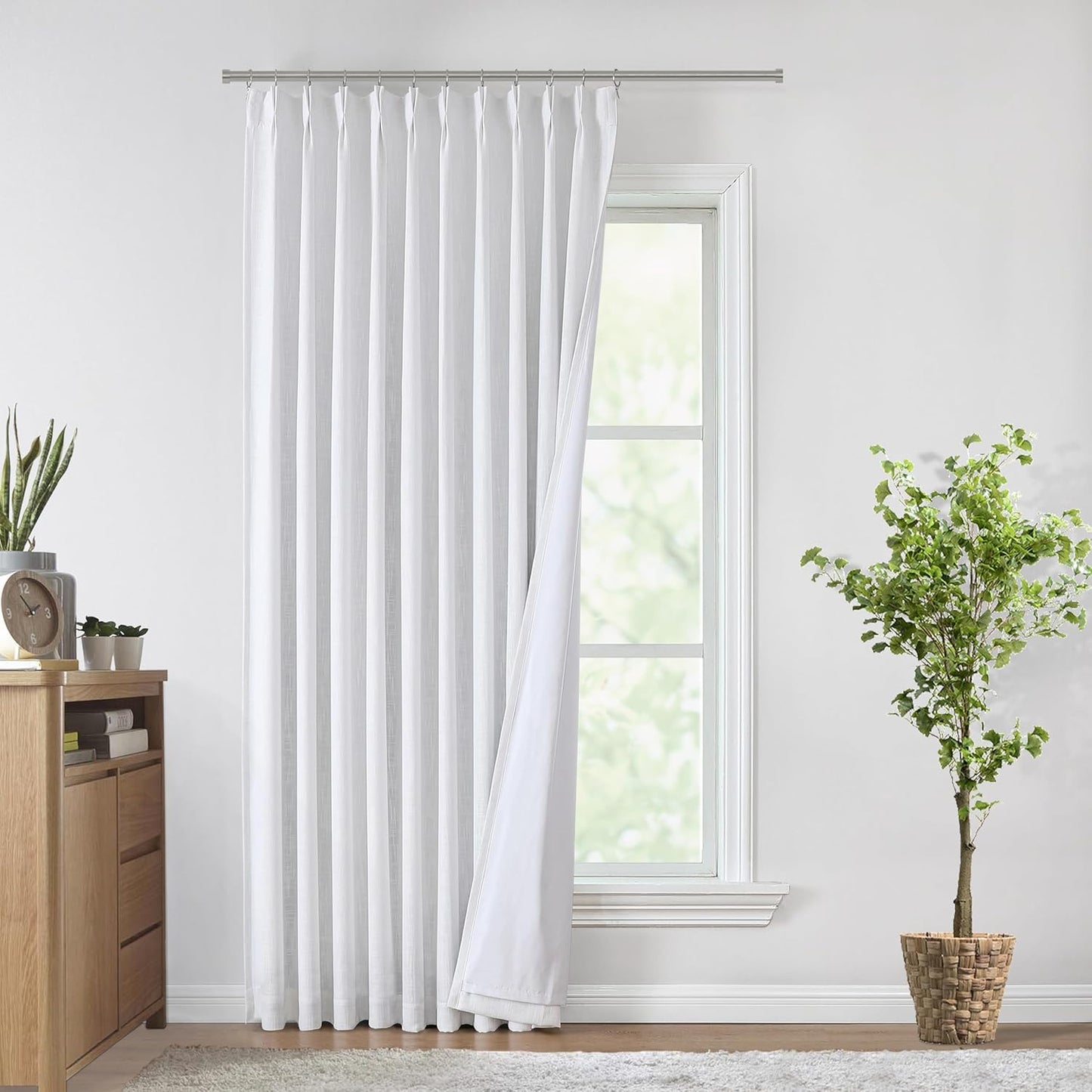 Vision Home Natural Full Blackout Curtains Linen Blended Darkening Window Curtains 84 inch for Living Room Bedroom Thermal Insulated Pinch Pleat Drapes with Hooks 2 Panel 40"Wx84"L