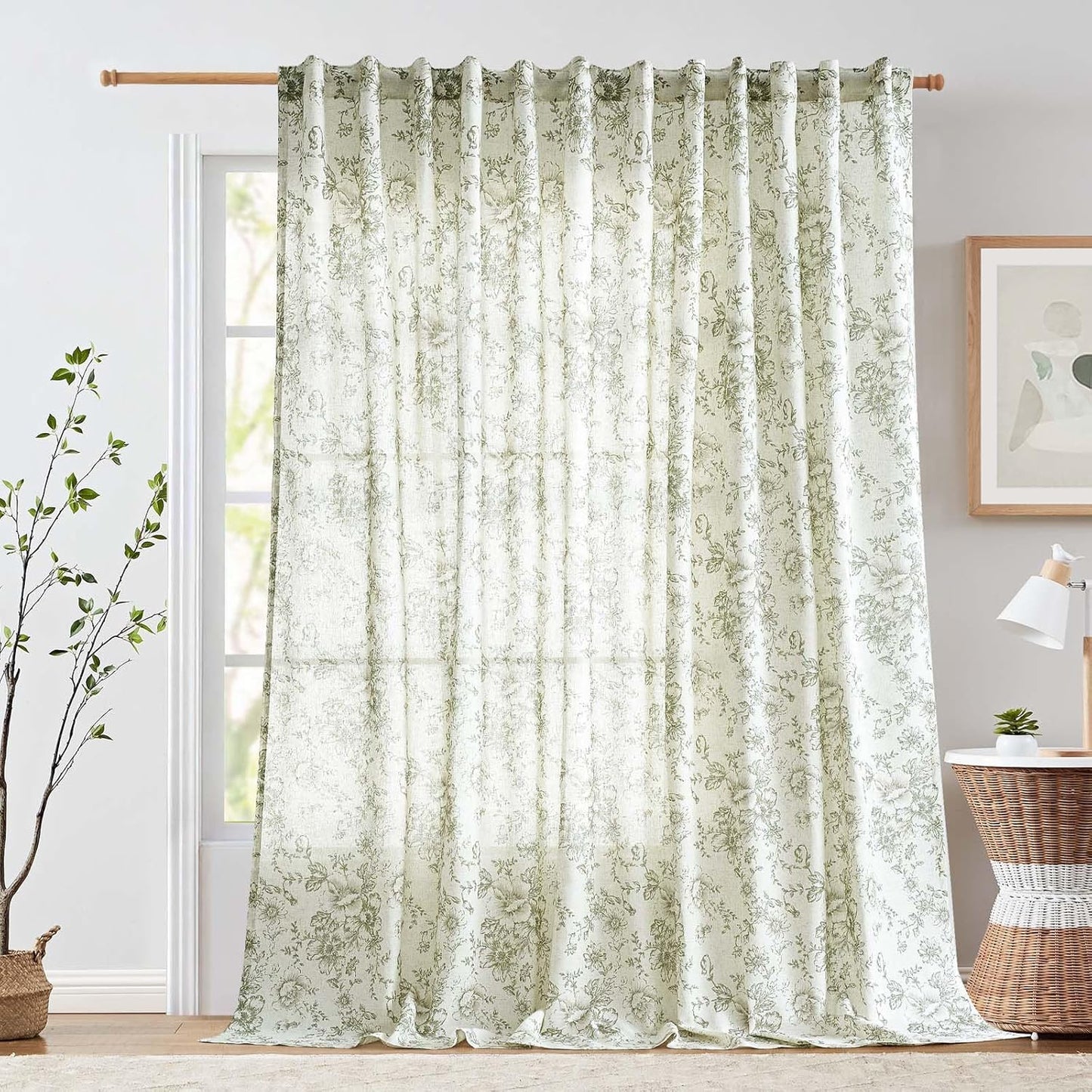 jinchan Blackout Linen Blend Curtain Floral Blackout Curtains for Living Room 84 Inch Length Black Printed with Lined Blackout Curtain for Bedroom Farmhouse Curtains Set 2 Panels