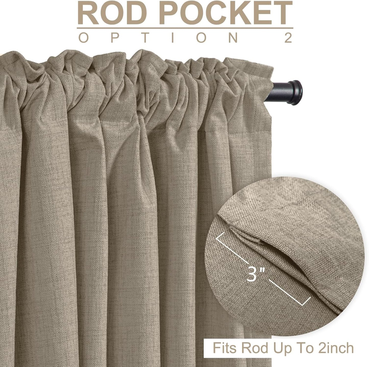 100% Blackout Shield Linen Blackout Curtains for Bedroom 120 Inches Long, Back Tab/Rod Pocket Living Room Drapes, Thermal Insulated Blackout Curtains 2 Panels Set, 50" W x 120" L, Faux Linen