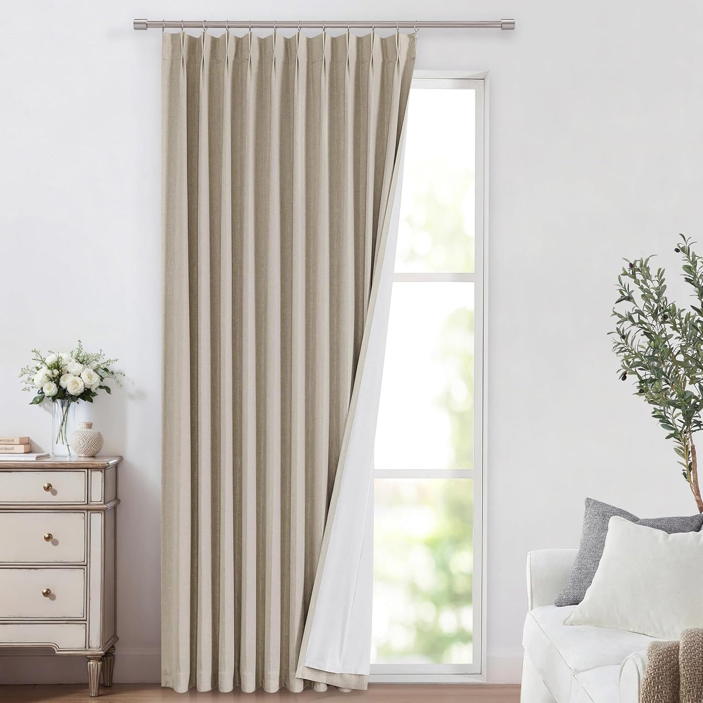 Vision Home Natural Full Blackout Curtains Linen Blended Darkening Window Curtains 84 inch for Living Room Bedroom Thermal Insulated Pinch Pleat Drapes with Hooks 2 Panel 40"Wx84"L
