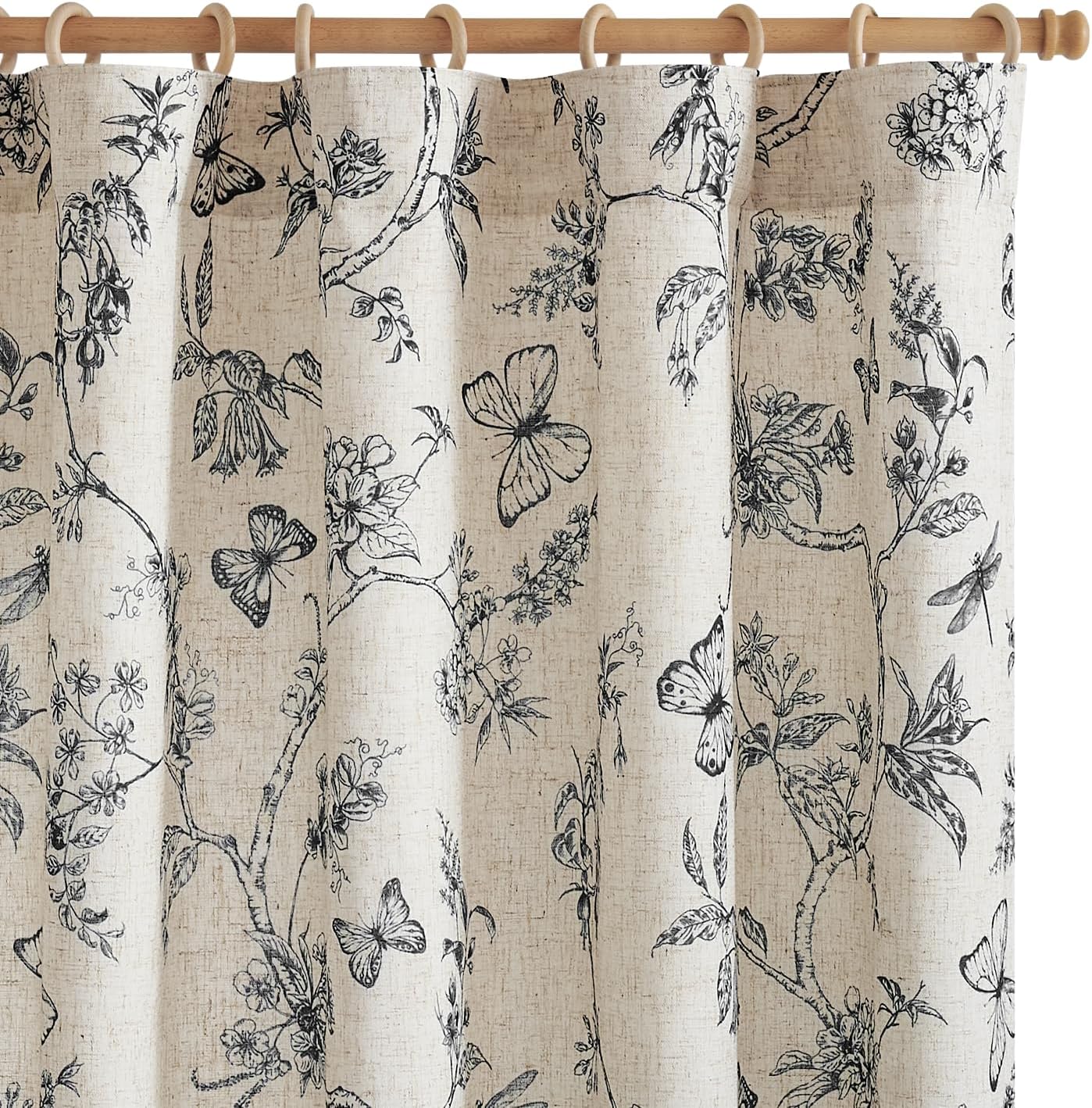 jinchan Blackout Linen Blend Curtain Floral Blackout Curtains for Living Room 84 Inch Length Black Printed with Lined Blackout Curtain for Bedroom Farmhouse Curtains Set 2 Panels