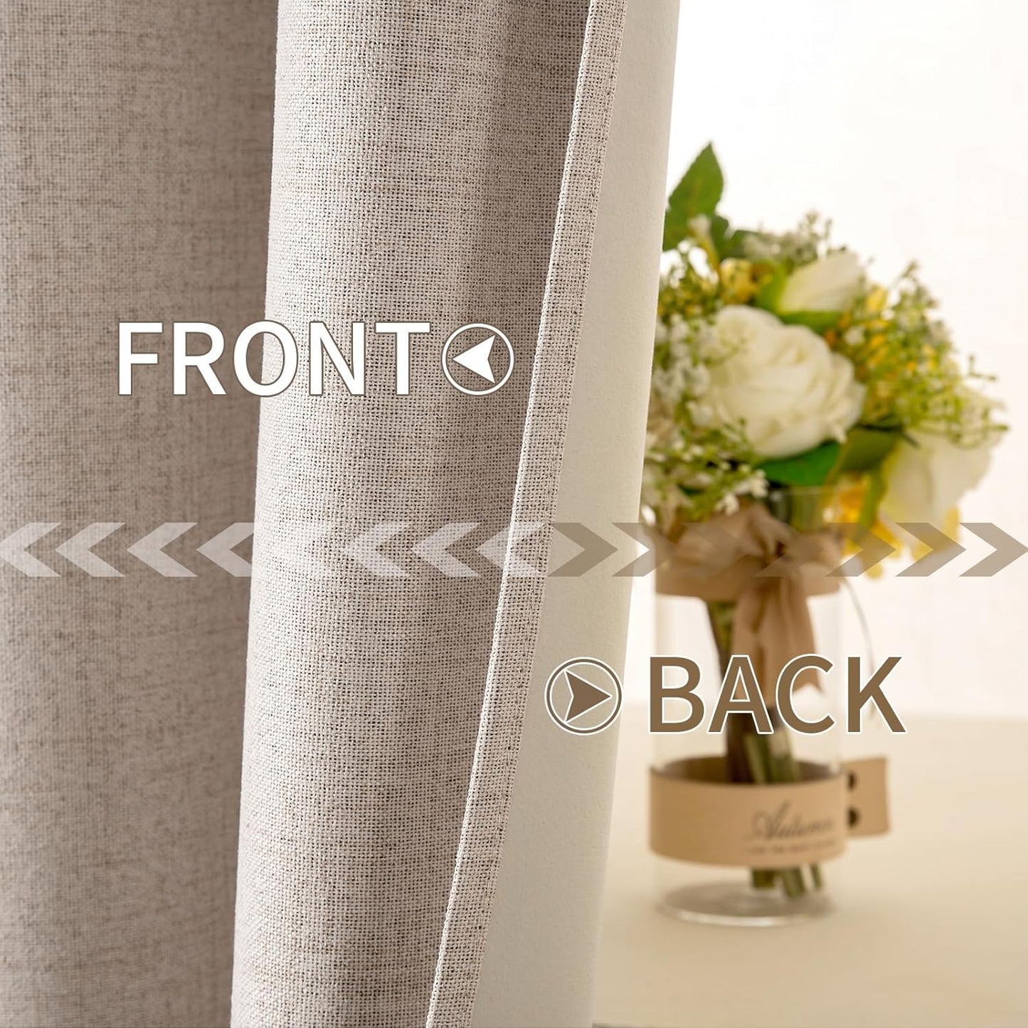 MIULEE 100% Blackout Linen Textured Curtains for Bedroom Solid Thermal Insulated Natural Beige Grommet Room Darkening Curtains & Drapes Luxury Decor for Living Room Nursery 62 x 96 Inch (2 Panels)