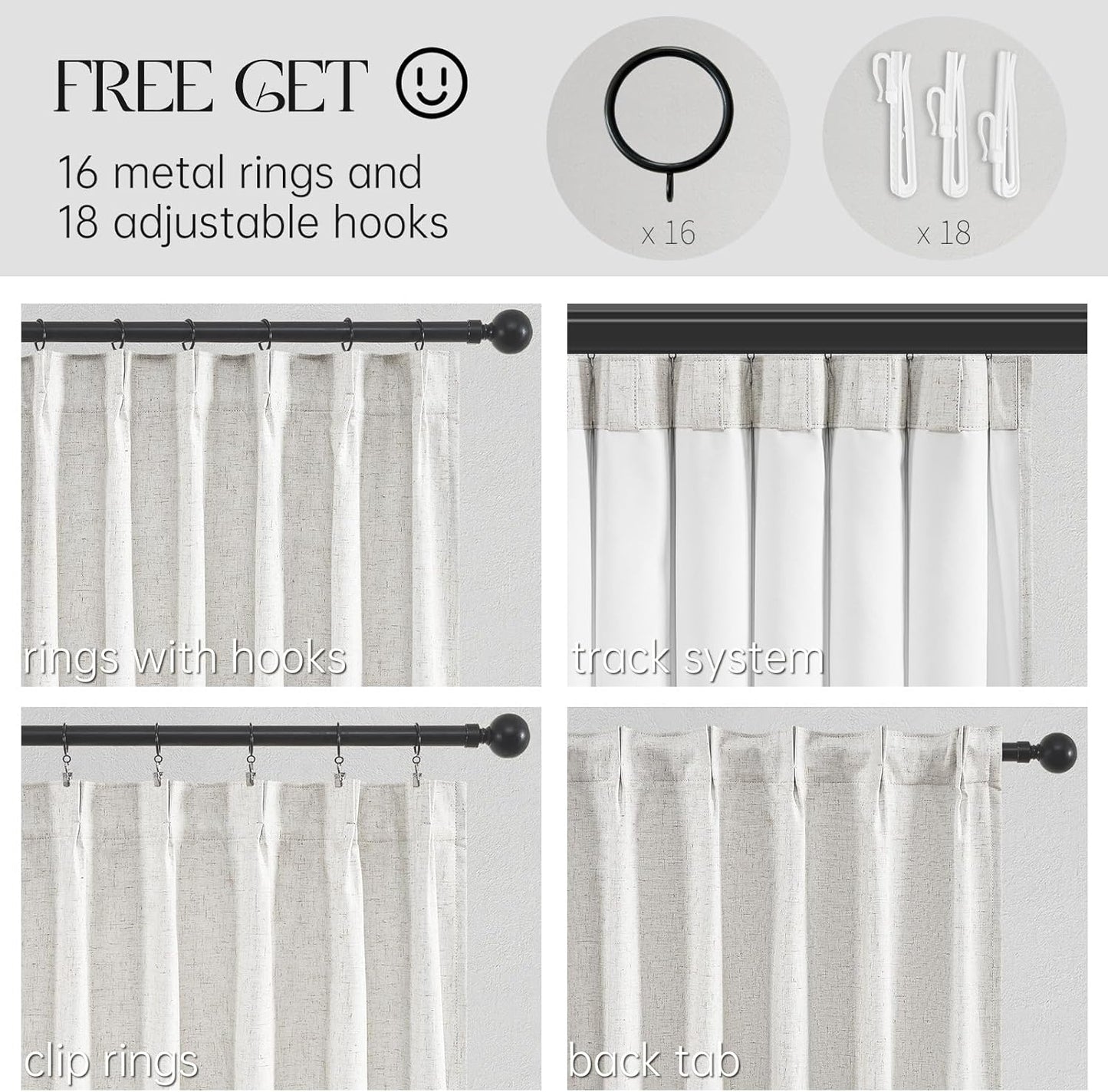 Topfinel Extral Wide Curtains, Pinch Pleated 100% Blackout Linen Luxury Drapery with Hooks for Patio Sliding Door Large Window Living Room Track System, 72" Wx102 L 1 Panel