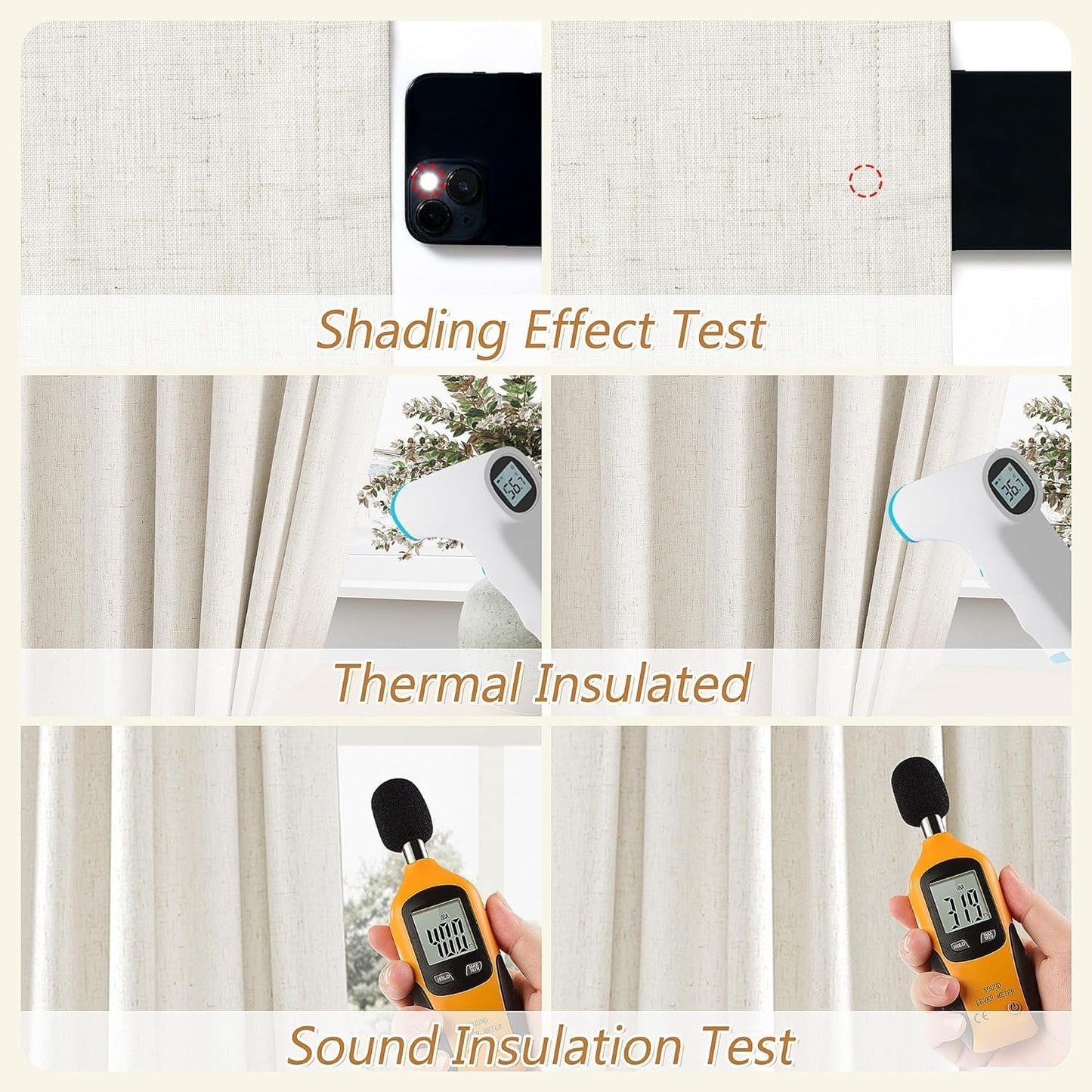 Guken Cream Linen Blackout Curtains 70 Inch Wide by 102 Inch for Living Room Bedroom Back Tab Thermal Insulated 100% Black Out Room Darkening Window Curtains Natural,1 Panel
