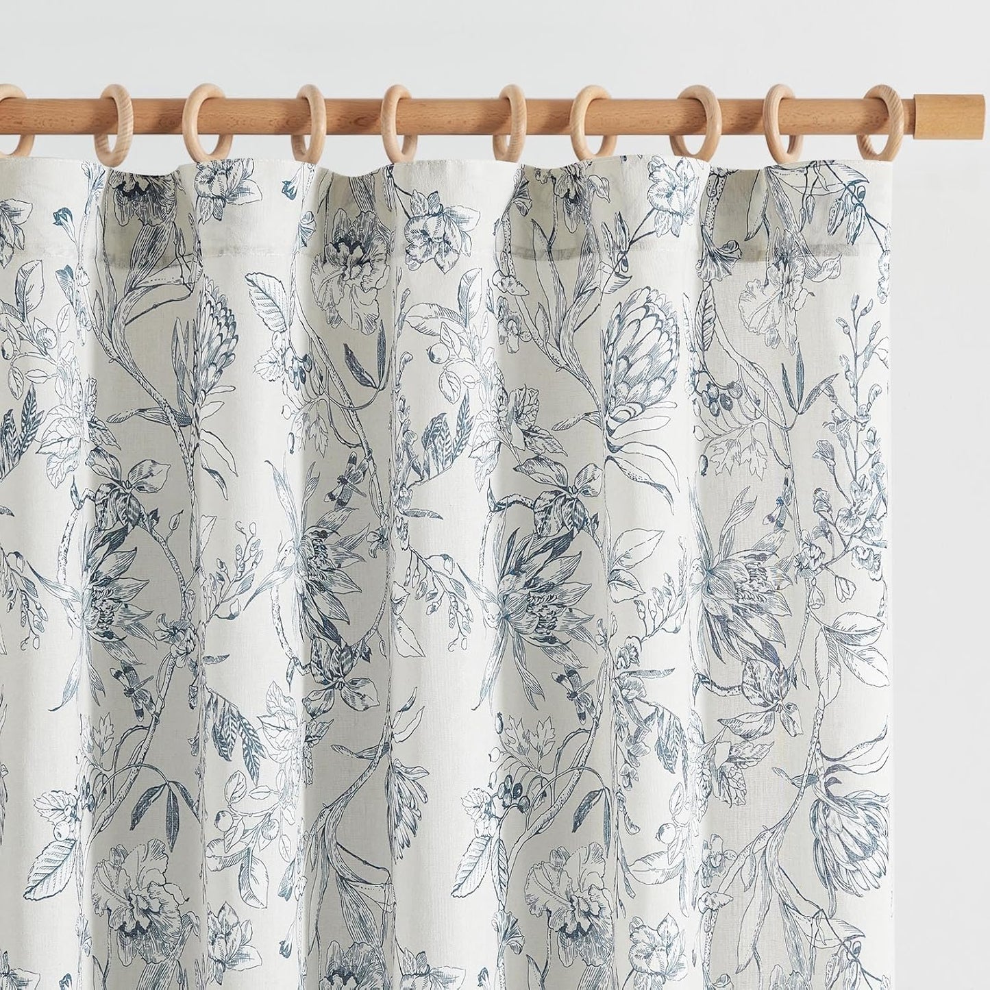 jinchan Blackout Linen Blend Curtain Floral Blackout Curtains for Living Room 84 Inch Length Black Printed with Lined Blackout Curtain for Bedroom Farmhouse Curtains Set 2 Panels