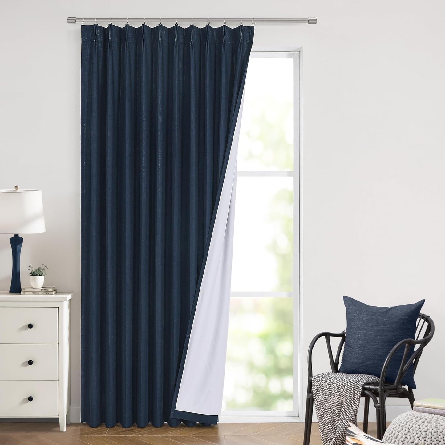 Vision Home Natural Full Blackout Curtains Linen Blended Darkening Window Curtains 84 inch for Living Room Bedroom Thermal Insulated Pinch Pleat Drapes with Hooks 2 Panel 40"Wx84"L