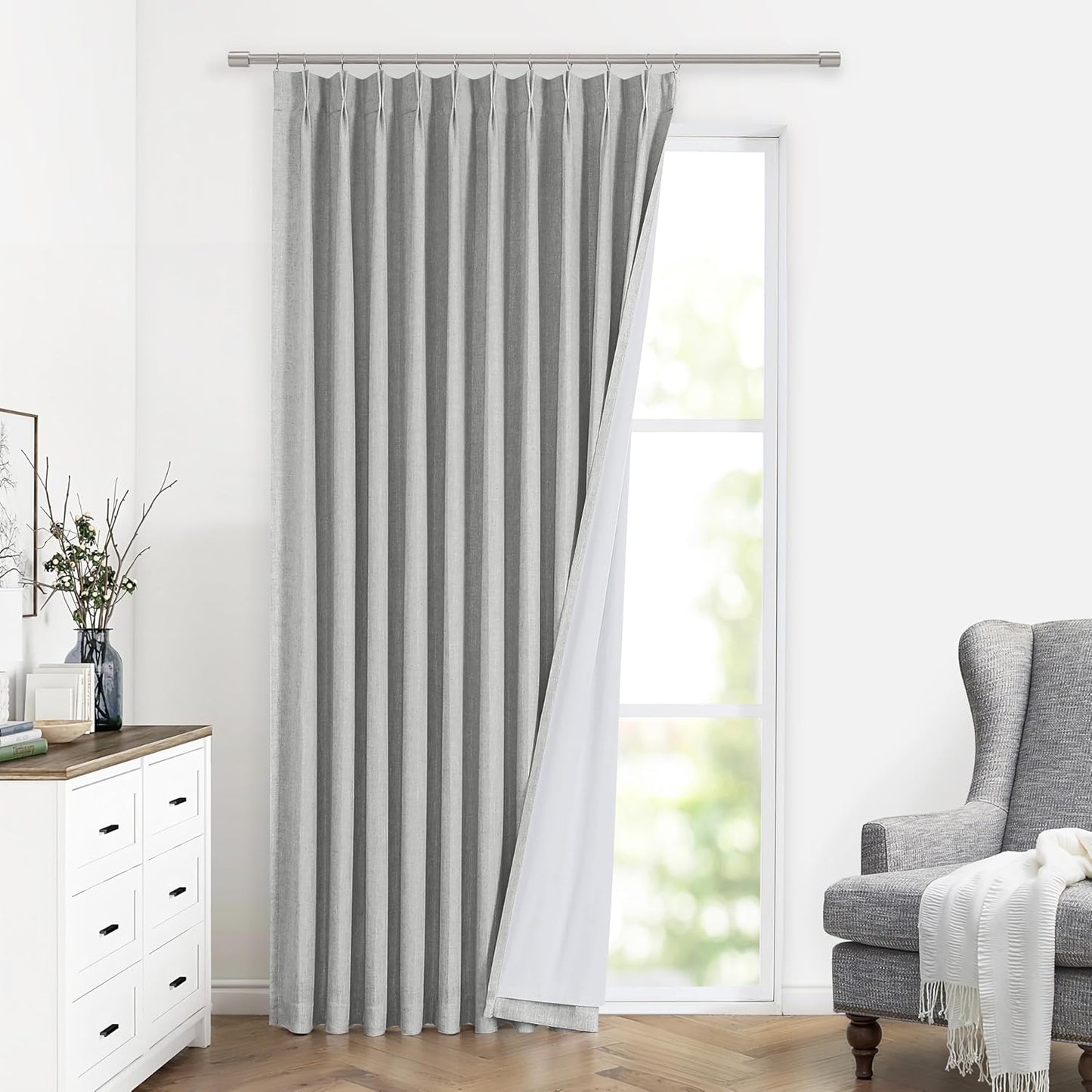 Vision Home Natural Full Blackout Curtains Linen Blended Darkening Window Curtains 84 inch for Living Room Bedroom Thermal Insulated Pinch Pleat Drapes with Hooks 2 Panel 40"Wx84"L
