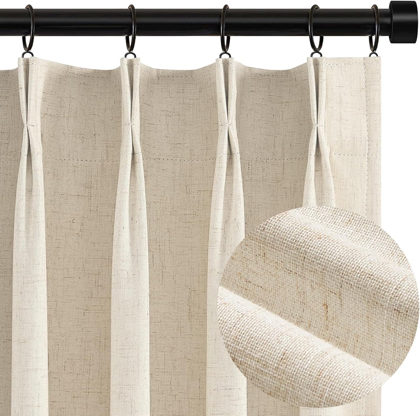 Topfinel Extral Wide Curtains, Pinch Pleated 100% Blackout Linen Luxury Drapery with Hooks for Patio Sliding Door Large Window Living Room Track System, 72" Wx102 L 1 Panel