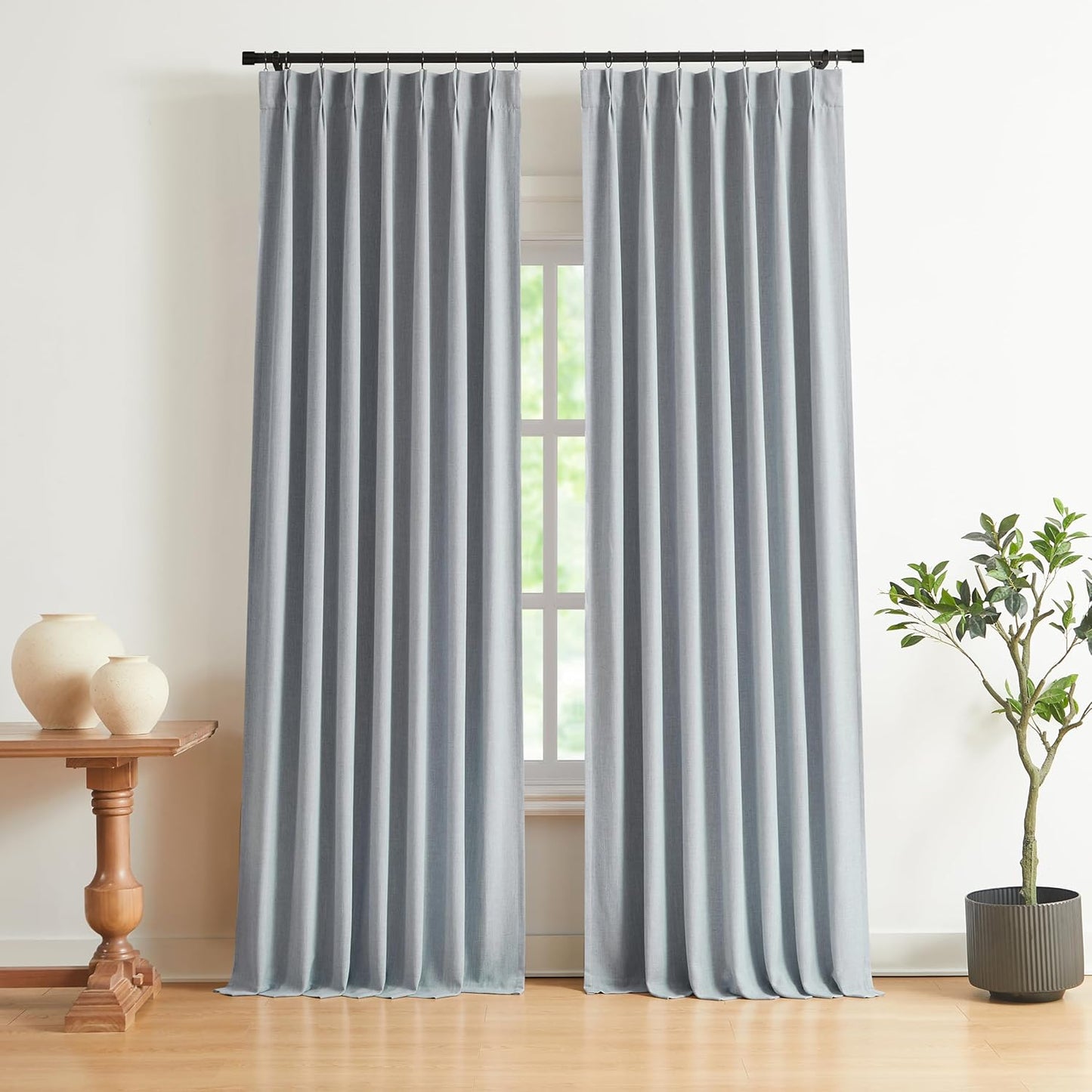 Vision Home Natural Full Blackout Curtains Linen Blended Darkening Window Curtains 84 inch for Living Room Bedroom Thermal Insulated Pinch Pleat Drapes with Hooks 2 Panel 40"Wx84"L