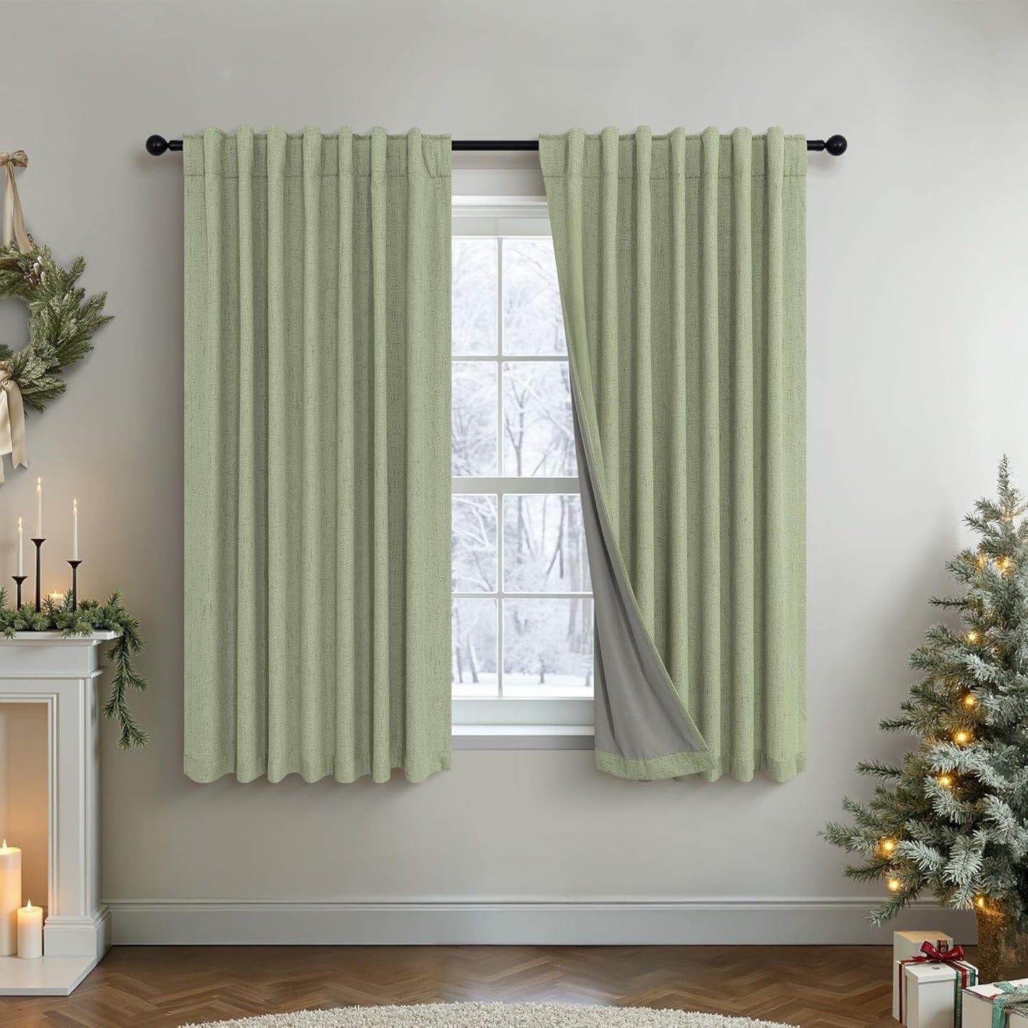 Cream Linen Black Out Curtains 70 Inches Extra Wide for Living Room 2 Panels Back Tab Pocket Pleated Ivory Blackout Bedroom for 72 Inches Window Curtain 84 Inch Long Thermal Room Darkening Heavy Drape