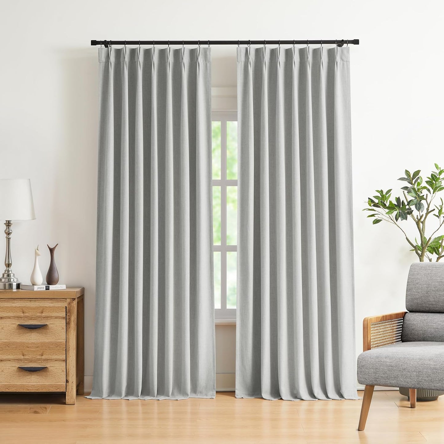 Vision Home Natural Full Blackout Curtains Linen Blended Darkening Window Curtains 84 inch for Living Room Bedroom Thermal Insulated Pinch Pleat Drapes with Hooks 2 Panel 40"Wx84"L