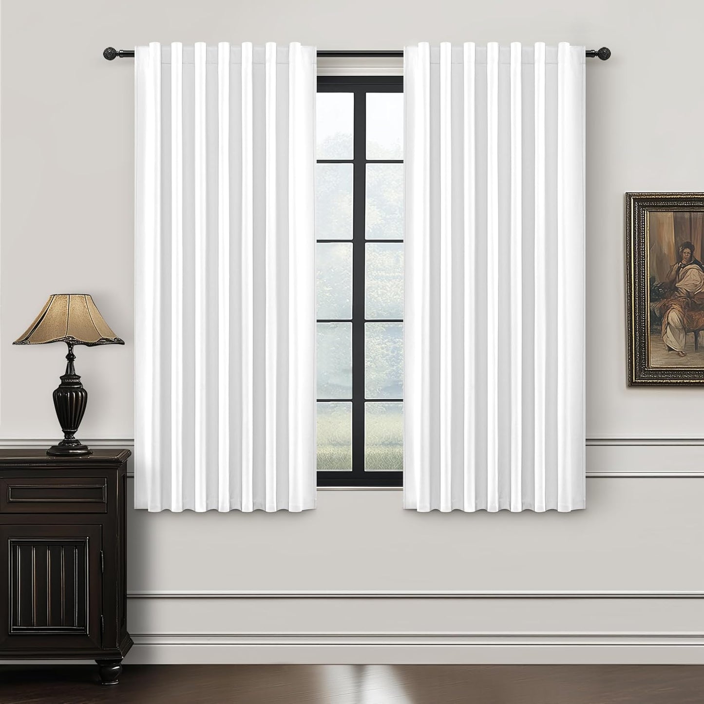 Natural Linen Blackout 92 Inch Bedroom Curtains 2 Panel Sets, Rustic Boho Cream Pleated Ceiling Track Curtain for Dining Room Heat Blocking Privacy Heavy Drape 92 Inches Long Oatmeal Back Tab