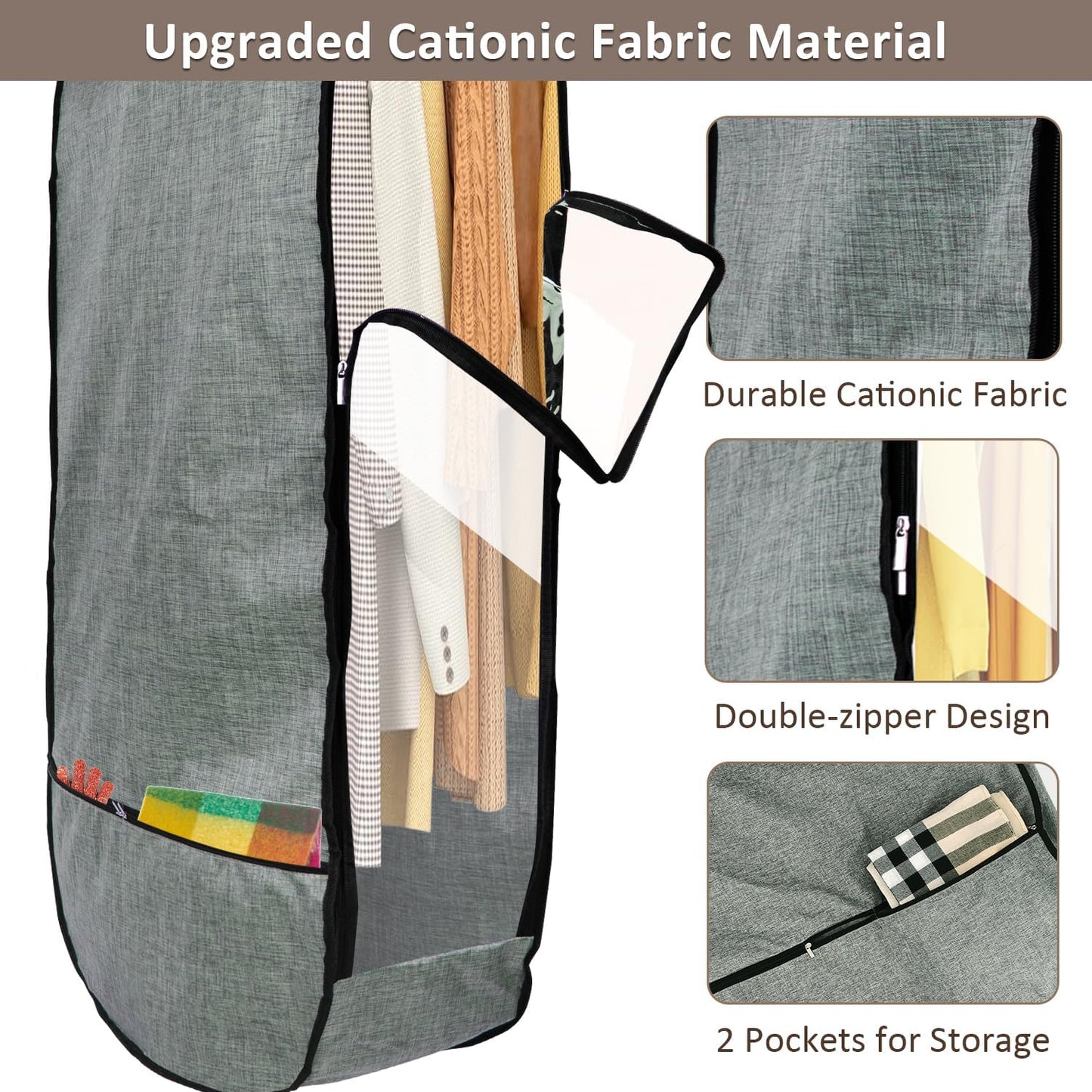 4PCS Garment Bags for Hanging Clothes,Chakera Large Breathable Garment Bag for Closet Storage with 10”Gusseted,Clear Clothing Storage Garment Cover for Dress Sweater with Double Zipper,Grey