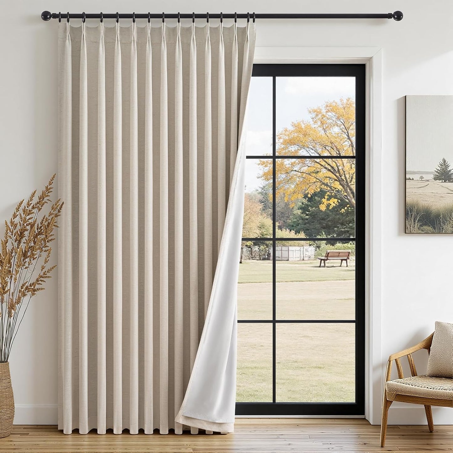 96 Inch Long Pinch Pleated Dark Linen Color Curtains,100% Blackout Thermal Insulated Natural Pinch Pleat Rustic Country Style Drapes with Hooks Rings 2 Panel Sets,Taupe Tan 8FT Window Curtain