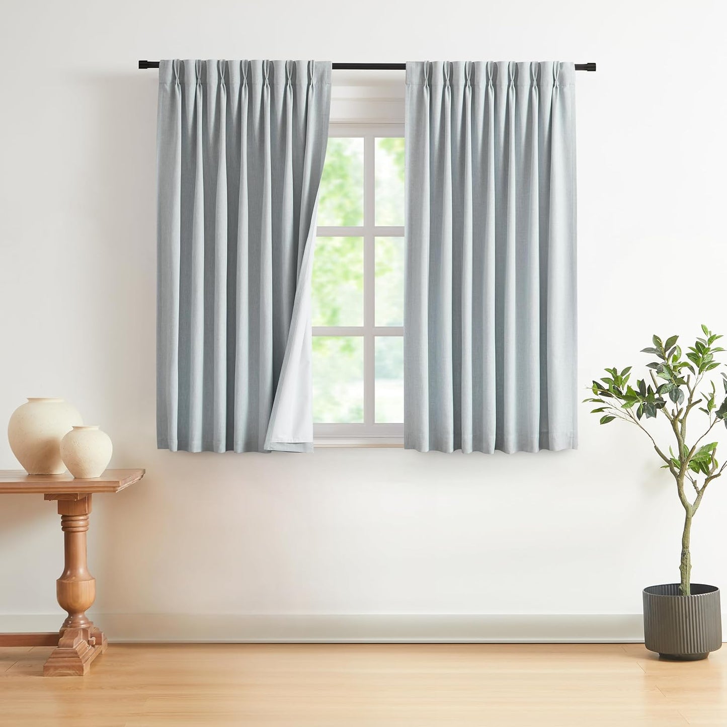 Vision Home Natural Full Blackout Curtains Linen Blended Darkening Window Curtains 84 inch for Living Room Bedroom Thermal Insulated Pinch Pleat Drapes with Hooks 2 Panel 40"Wx84"L