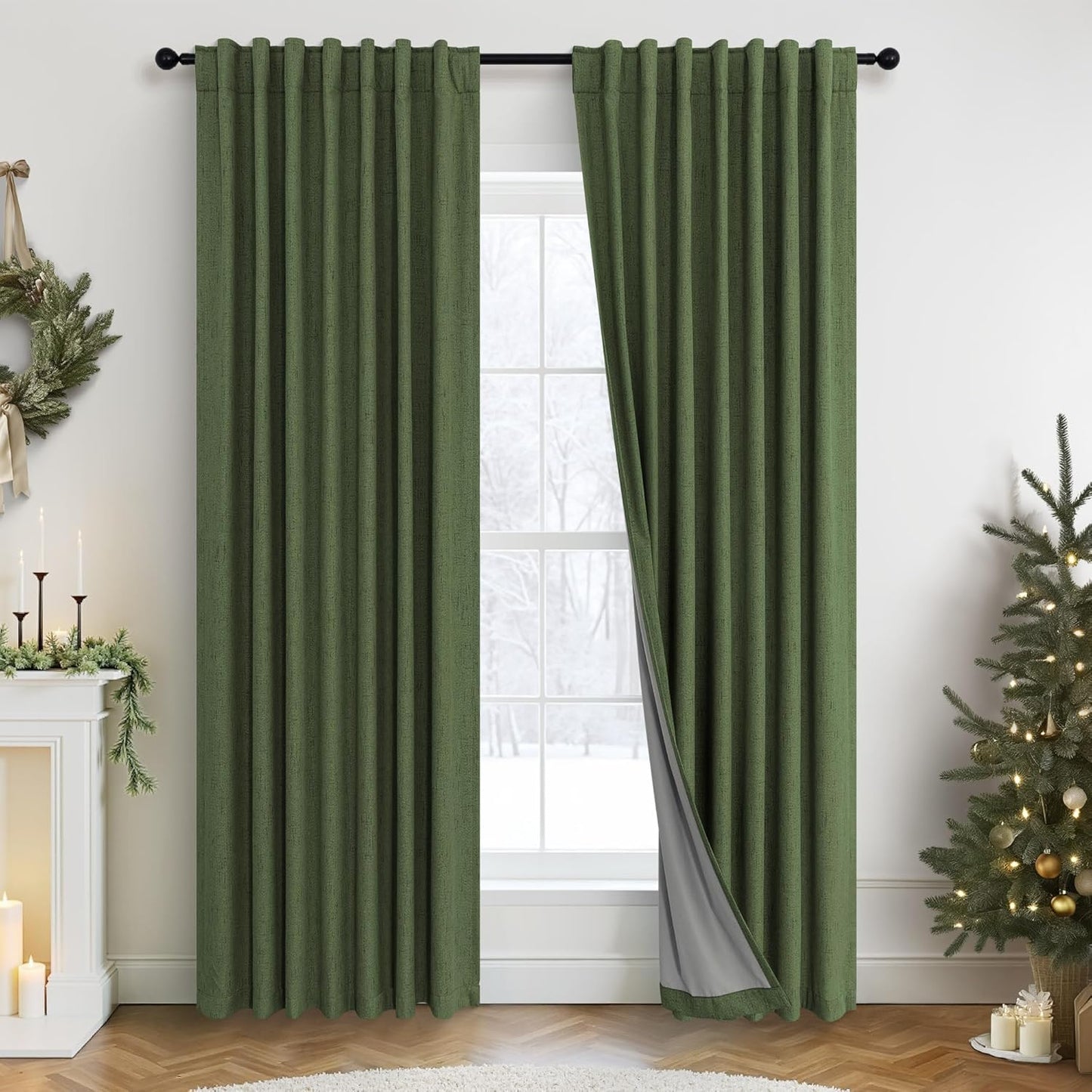 Cream Linen Black Out Curtains 70 Inches Extra Wide for Living Room 2 Panels Back Tab Pocket Pleated Ivory Blackout Bedroom for 72 Inches Window Curtain 84 Inch Long Thermal Room Darkening Heavy Drape