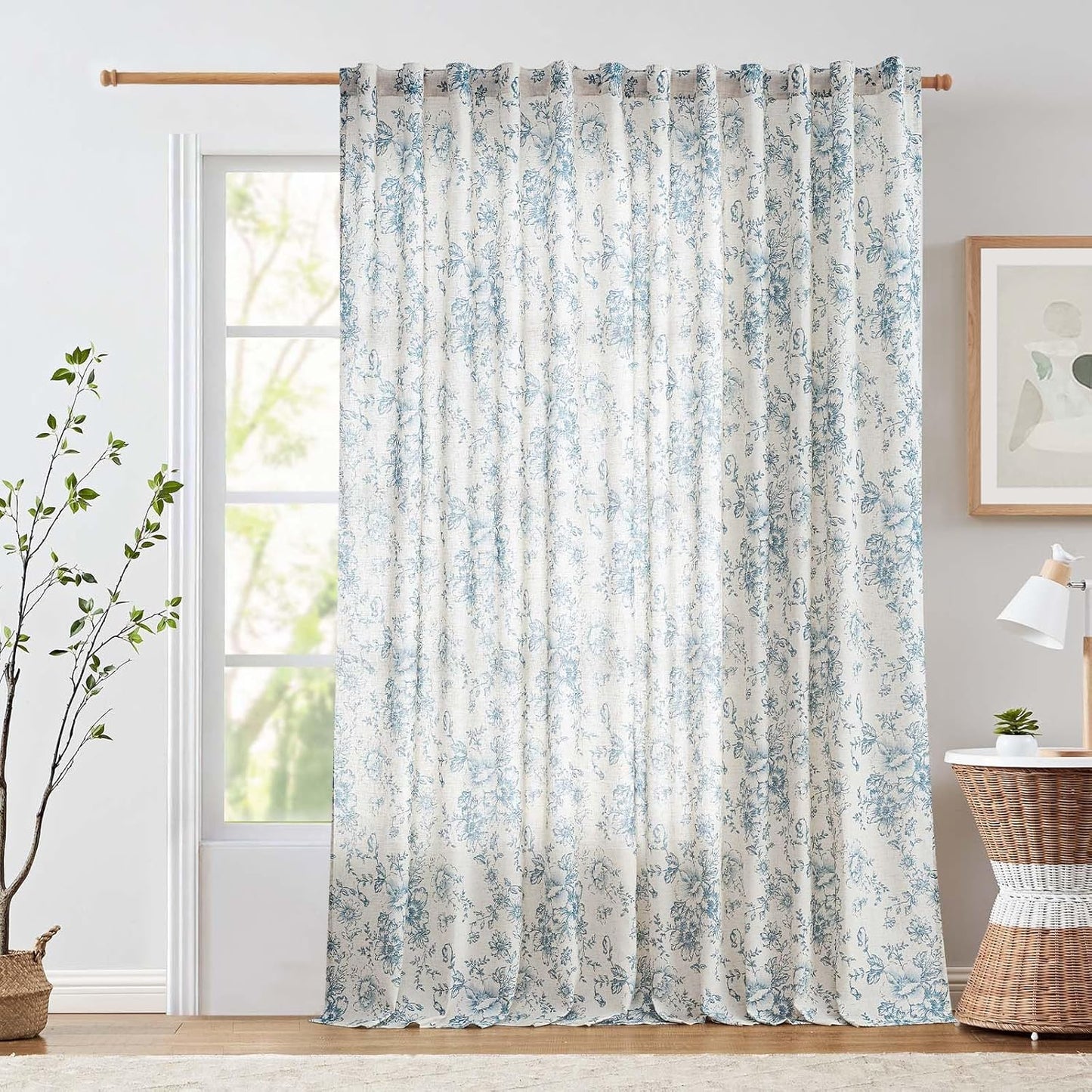 jinchan Blackout Linen Blend Curtain Floral Blackout Curtains for Living Room 84 Inch Length Black Printed with Lined Blackout Curtain for Bedroom Farmhouse Curtains Set 2 Panels