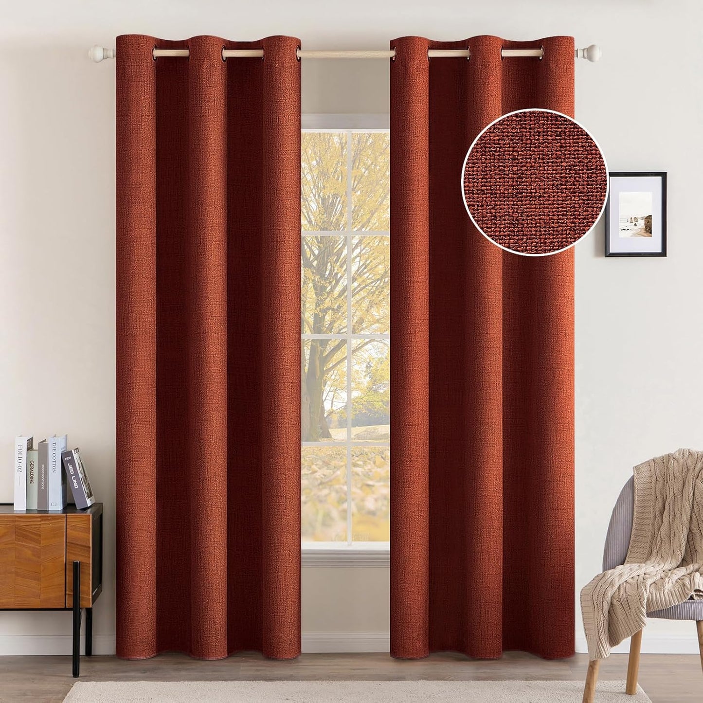 MIULEE 100% Blackout Linen Textured Curtains for Bedroom Solid Thermal Insulated Natural Beige Grommet Room Darkening Curtains & Drapes Luxury Decor for Living Room Nursery 62 x 96 Inch (2 Panels)