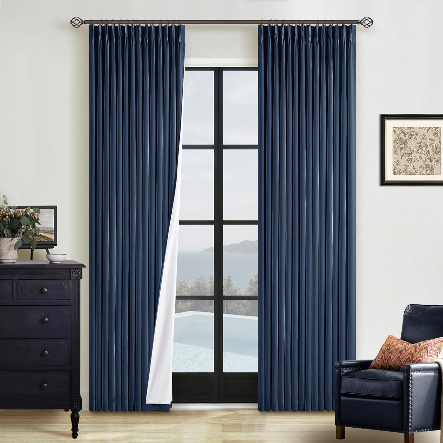 102 Inches Long Pinch Pleated Linen Blackout Curtains for Bedroom Back Tab Track Memory Trained Shape Farmhouse Light Blocking Curtains 102 Inch Length for Living Dining Room Darkening Drapes Cream