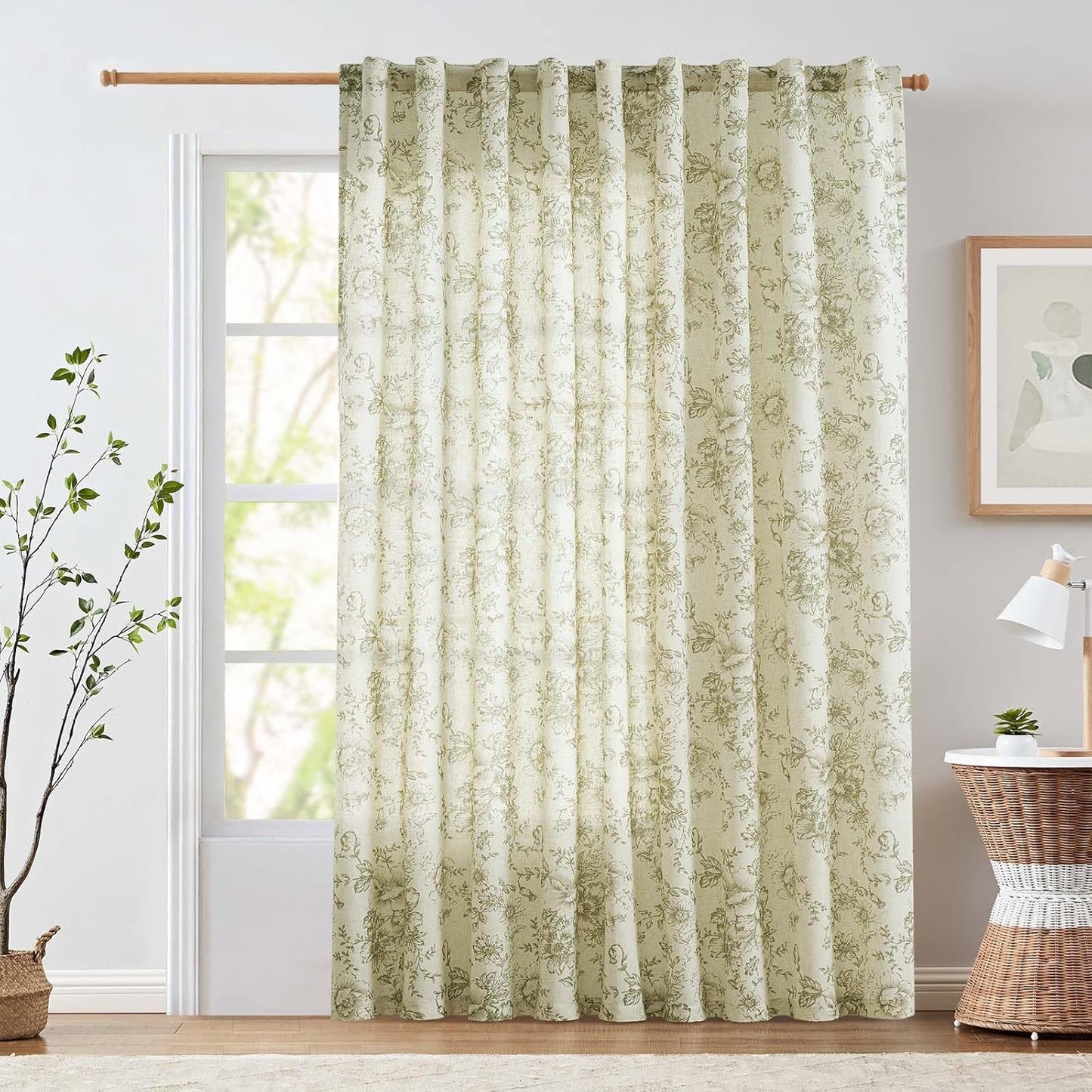 jinchan Blackout Linen Blend Curtain Floral Blackout Curtains for Living Room 84 Inch Length Black Printed with Lined Blackout Curtain for Bedroom Farmhouse Curtains Set 2 Panels