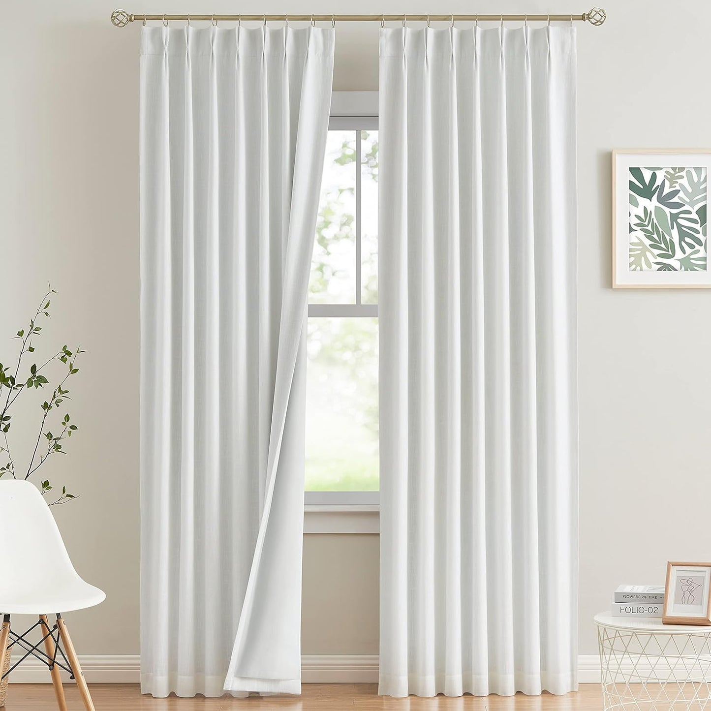 Vision Home Natural Full Blackout Curtains Linen Blended Darkening Window Curtains 84 inch for Living Room Bedroom Thermal Insulated Pinch Pleat Drapes with Hooks 2 Panel 40"Wx84"L