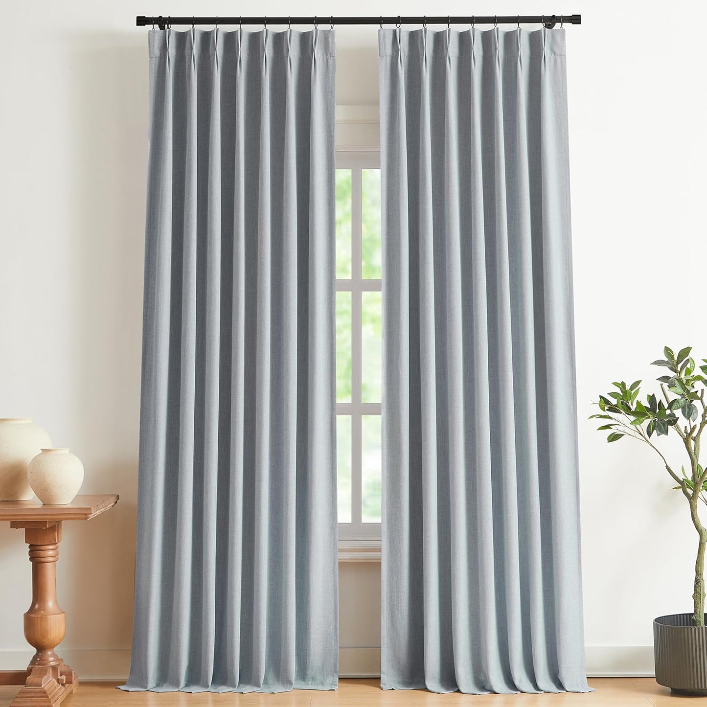 Vision Home Natural Full Blackout Curtains Linen Blended Darkening Window Curtains 84 inch for Living Room Bedroom Thermal Insulated Pinch Pleat Drapes with Hooks 2 Panel 40"Wx84"L