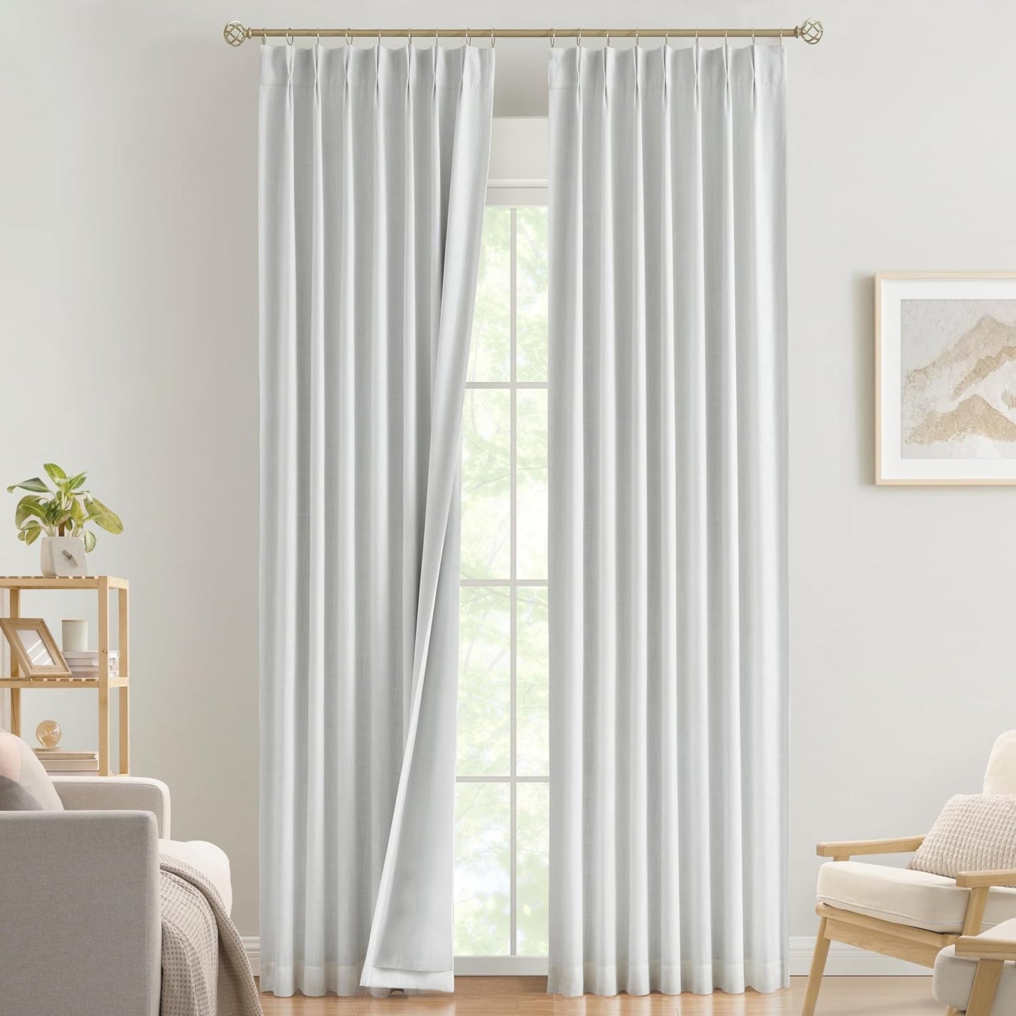 Vision Home Natural Full Blackout Curtains Linen Blended Darkening Window Curtains 84 inch for Living Room Bedroom Thermal Insulated Pinch Pleat Drapes with Hooks 2 Panel 40"Wx84"L