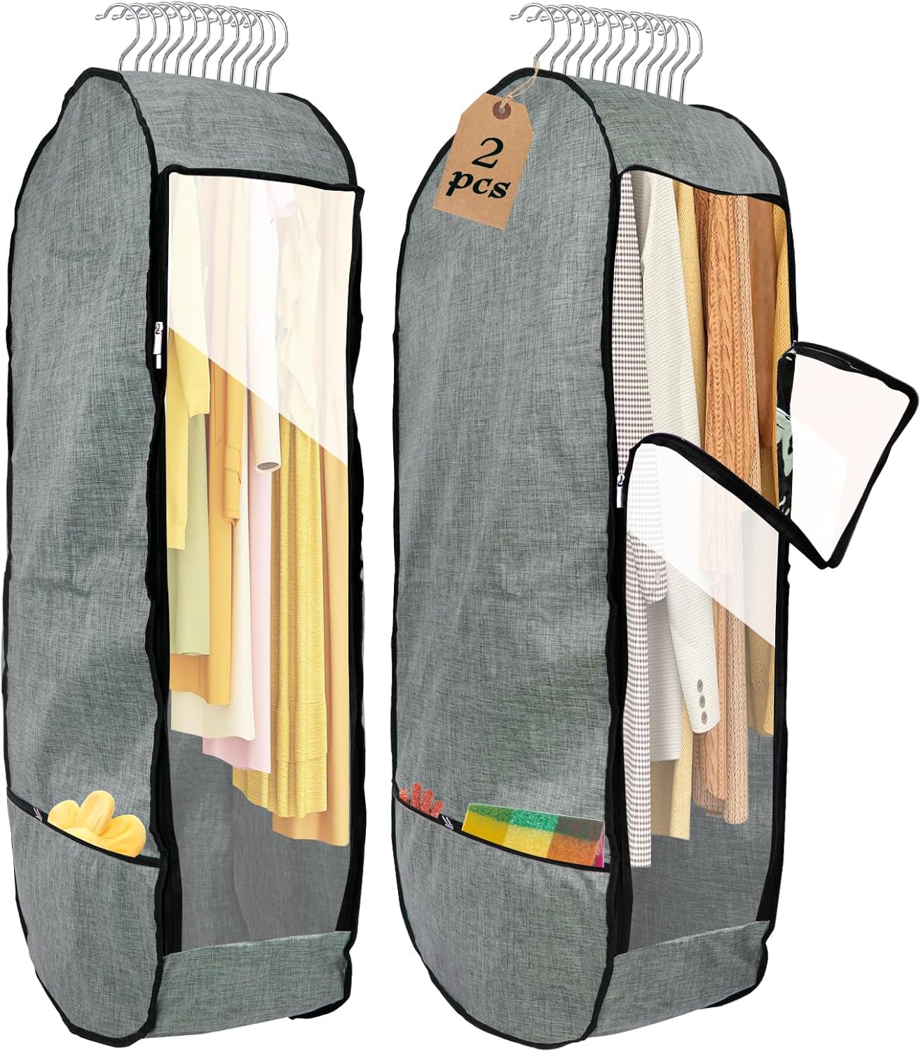 4PCS Garment Bags for Hanging Clothes,Chakera Large Breathable Garment Bag for Closet Storage with 10”Gusseted,Clear Clothing Storage Garment Cover for Dress Sweater with Double Zipper,Grey