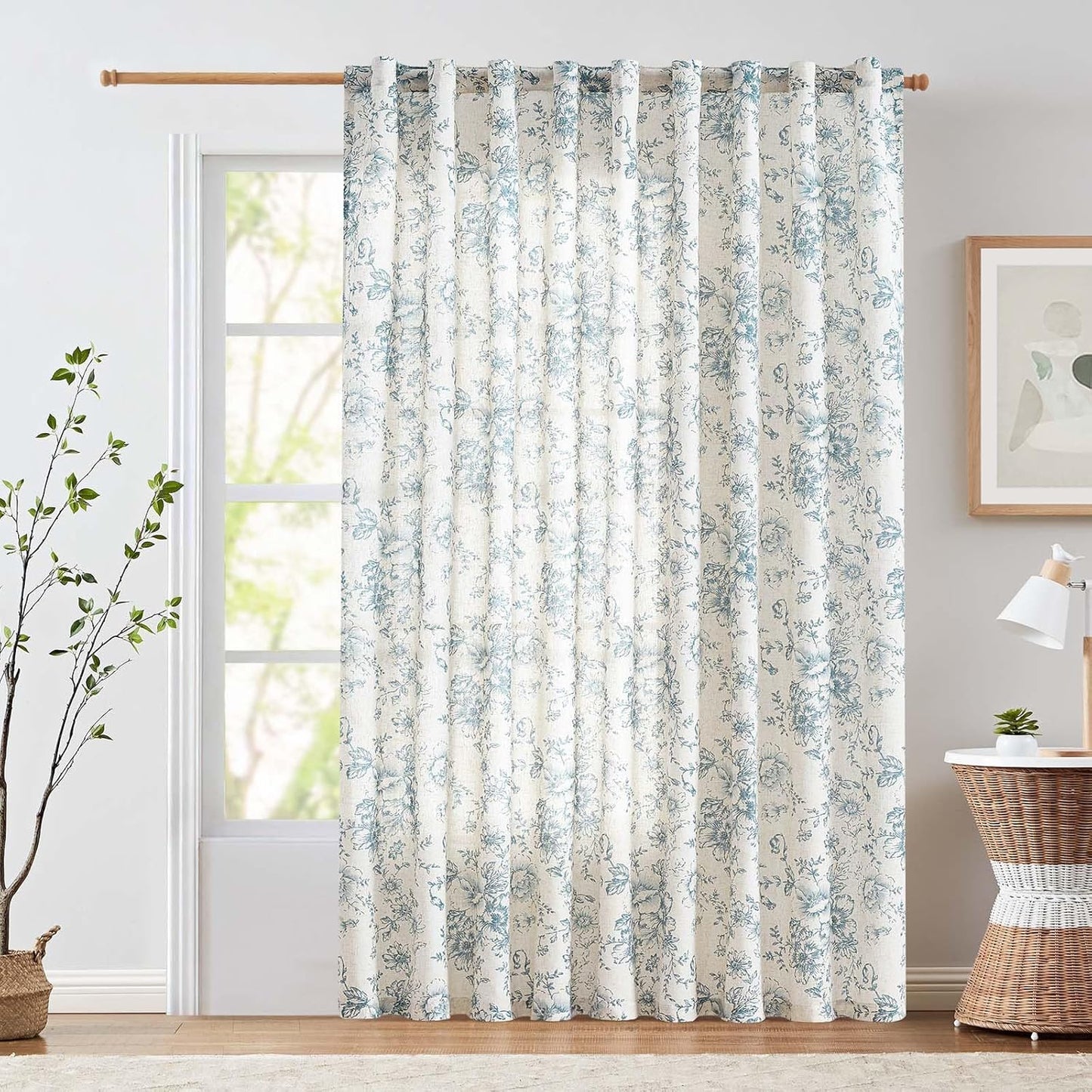 jinchan Blackout Linen Blend Curtain Floral Blackout Curtains for Living Room 84 Inch Length Black Printed with Lined Blackout Curtain for Bedroom Farmhouse Curtains Set 2 Panels