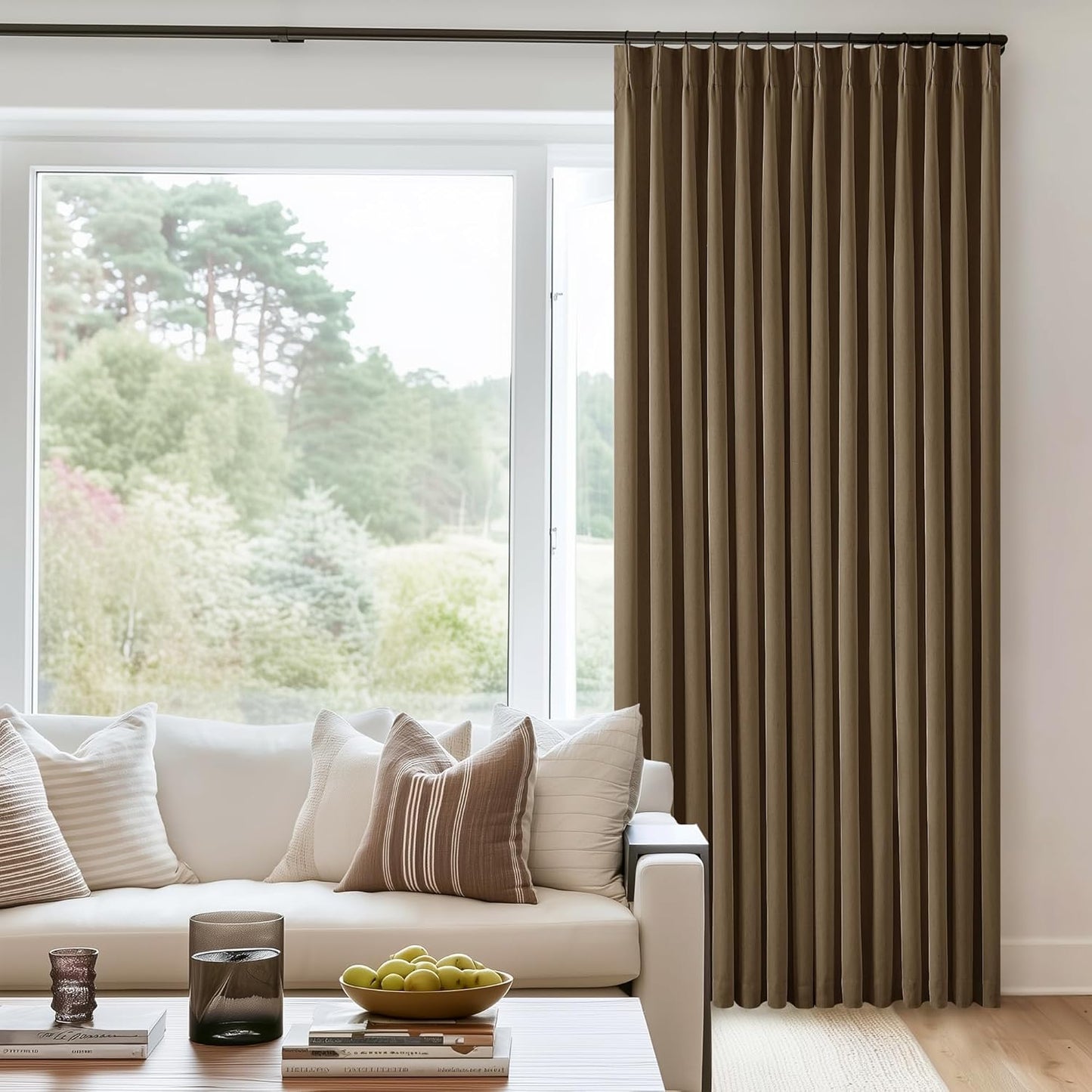 102 Inches Long Pinch Pleated Linen Blackout Curtains for Bedroom Back Tab Track Memory Trained Shape Farmhouse Light Blocking Curtains 102 Inch Length for Living Dining Room Darkening Drapes Cream
