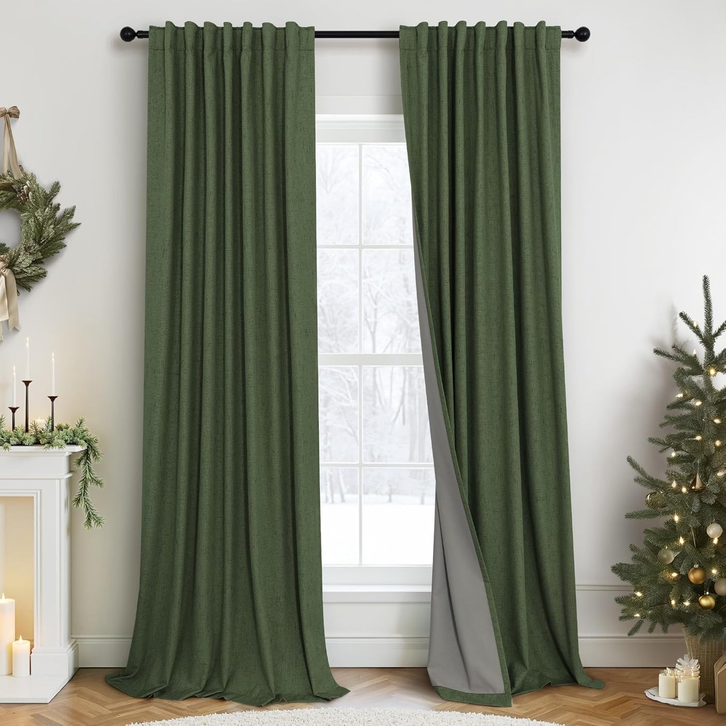 Cream Linen Black Out Curtains 70 Inches Extra Wide for Living Room 2 Panels Back Tab Pocket Pleated Ivory Blackout Bedroom for 72 Inches Window Curtain 84 Inch Long Thermal Room Darkening Heavy Drape