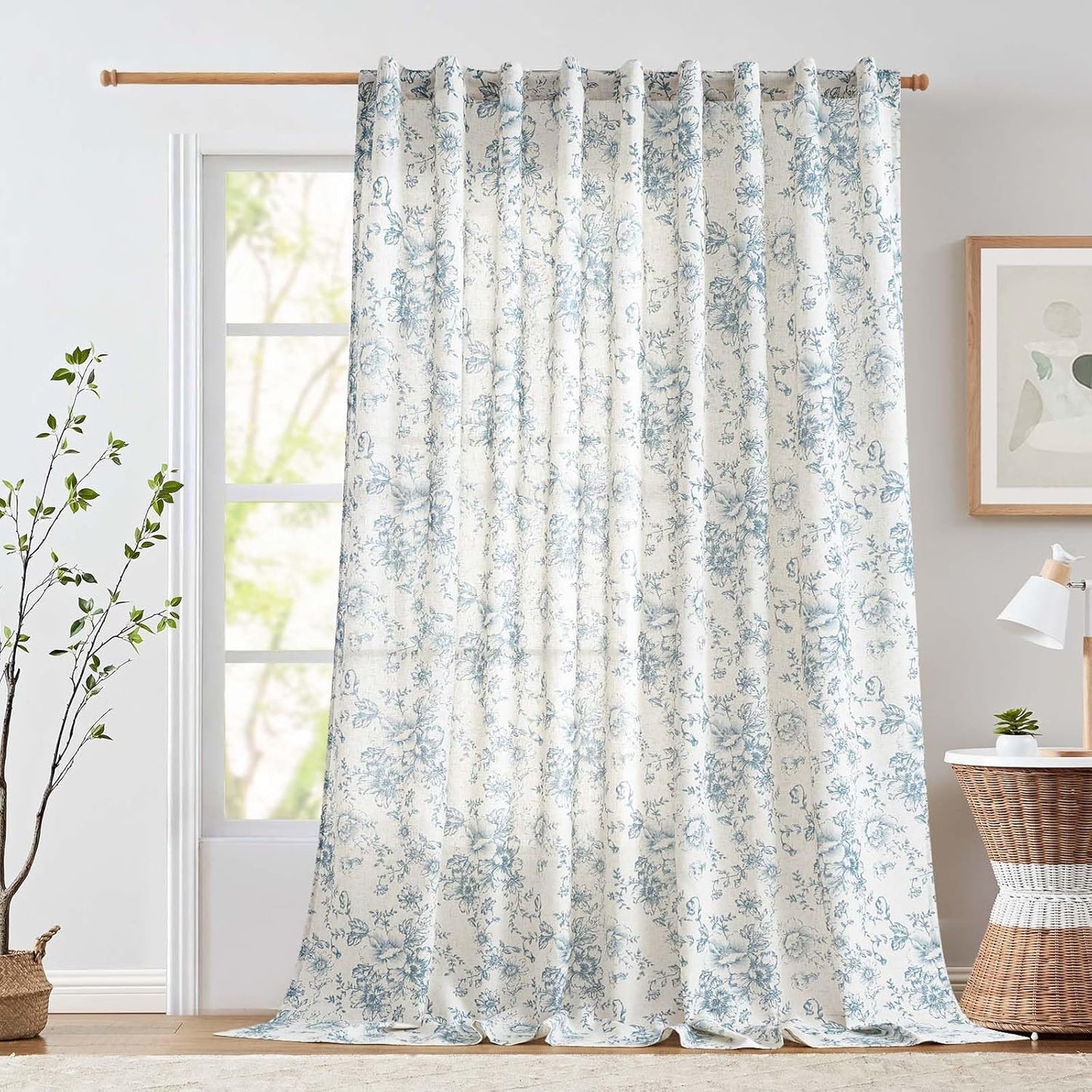 jinchan Blackout Linen Blend Curtain Floral Blackout Curtains for Living Room 84 Inch Length Black Printed with Lined Blackout Curtain for Bedroom Farmhouse Curtains Set 2 Panels