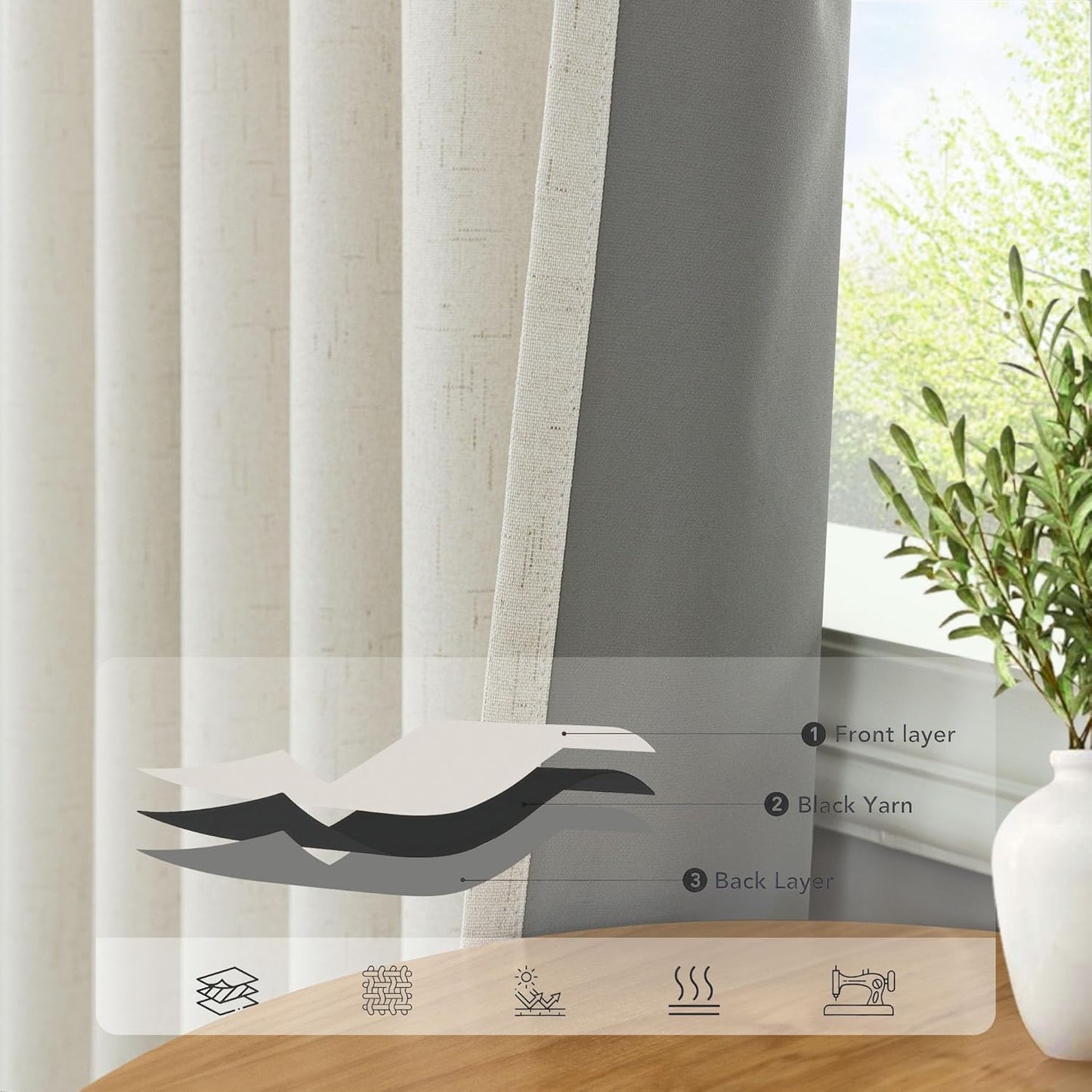 Cream Linen Black Out Curtains 70 Inches Extra Wide for Living Room 2 Panels Back Tab Pocket Pleated Ivory Blackout Bedroom for 72 Inches Window Curtain 84 Inch Long Thermal Room Darkening Heavy Drape