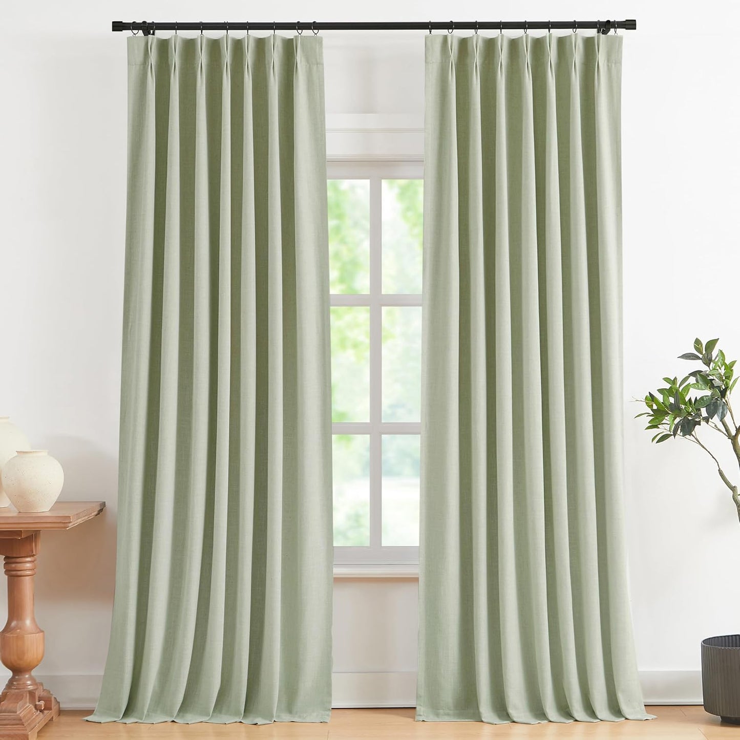 Vision Home Natural Full Blackout Curtains Linen Blended Darkening Window Curtains 84 inch for Living Room Bedroom Thermal Insulated Pinch Pleat Drapes with Hooks 2 Panel 40"Wx84"L