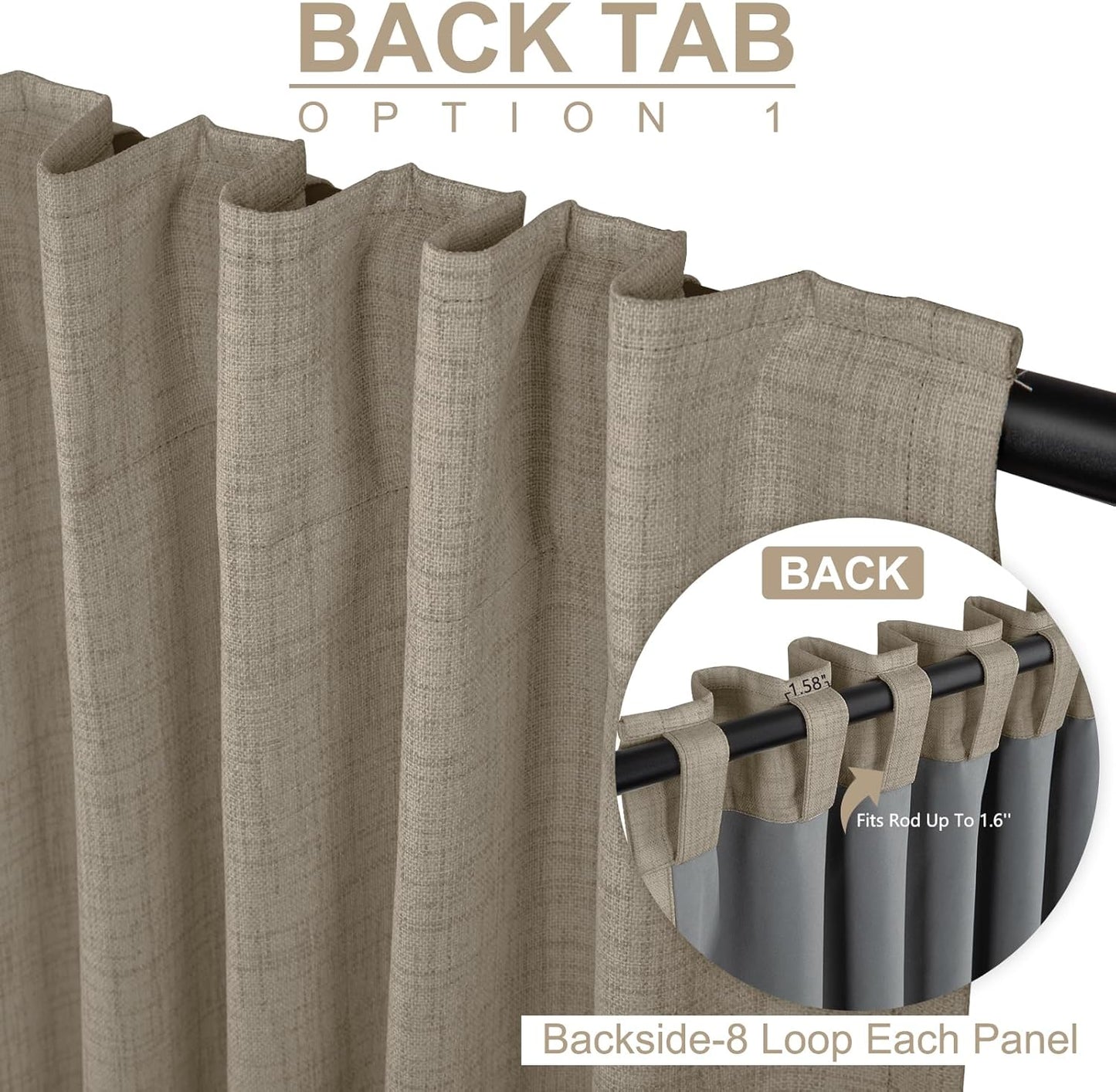 100% Blackout Shield Linen Blackout Curtains for Bedroom 120 Inches Long, Back Tab/Rod Pocket Living Room Drapes, Thermal Insulated Blackout Curtains 2 Panels Set, 50" W x 120" L, Faux Linen